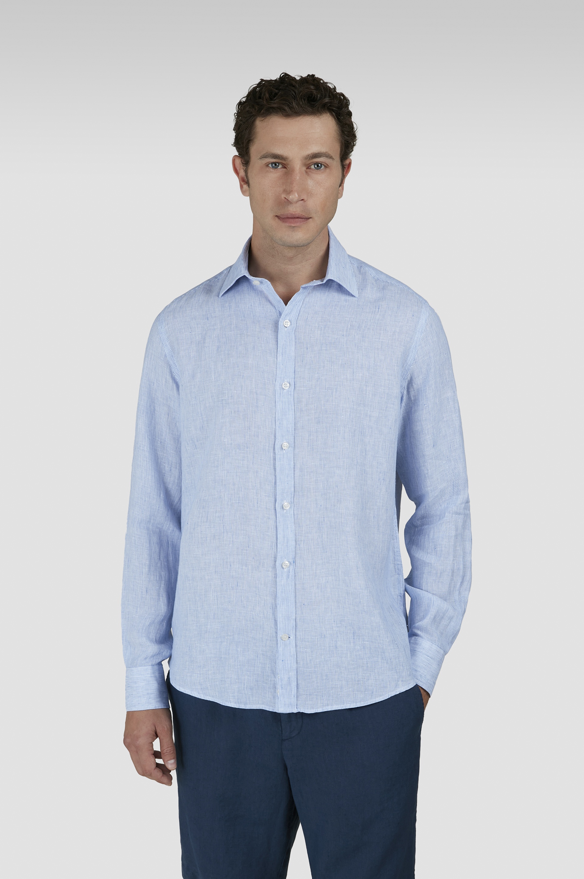 LINEN SEERSUCKER SHIRT WITH FRENCH COLLAR - 6