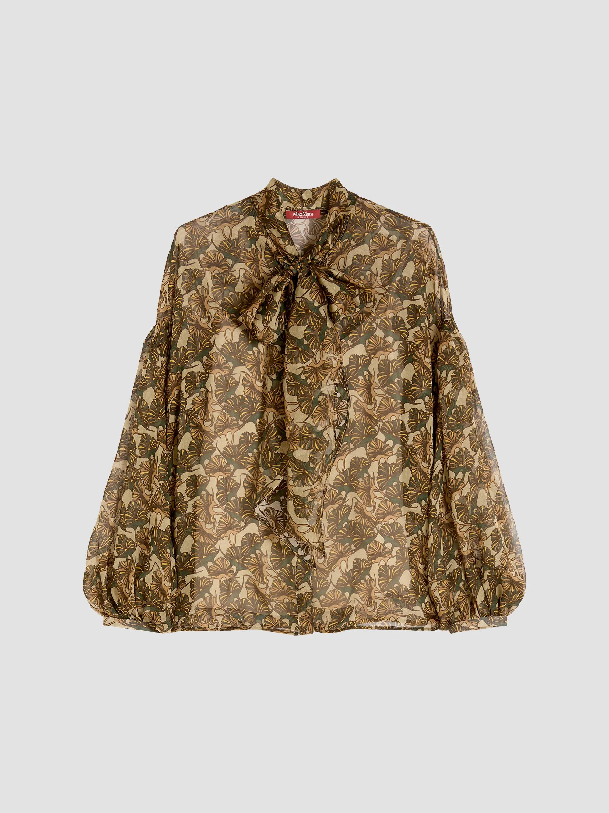 Women's Printed Silk Chiffon Blouse - Natural - 1