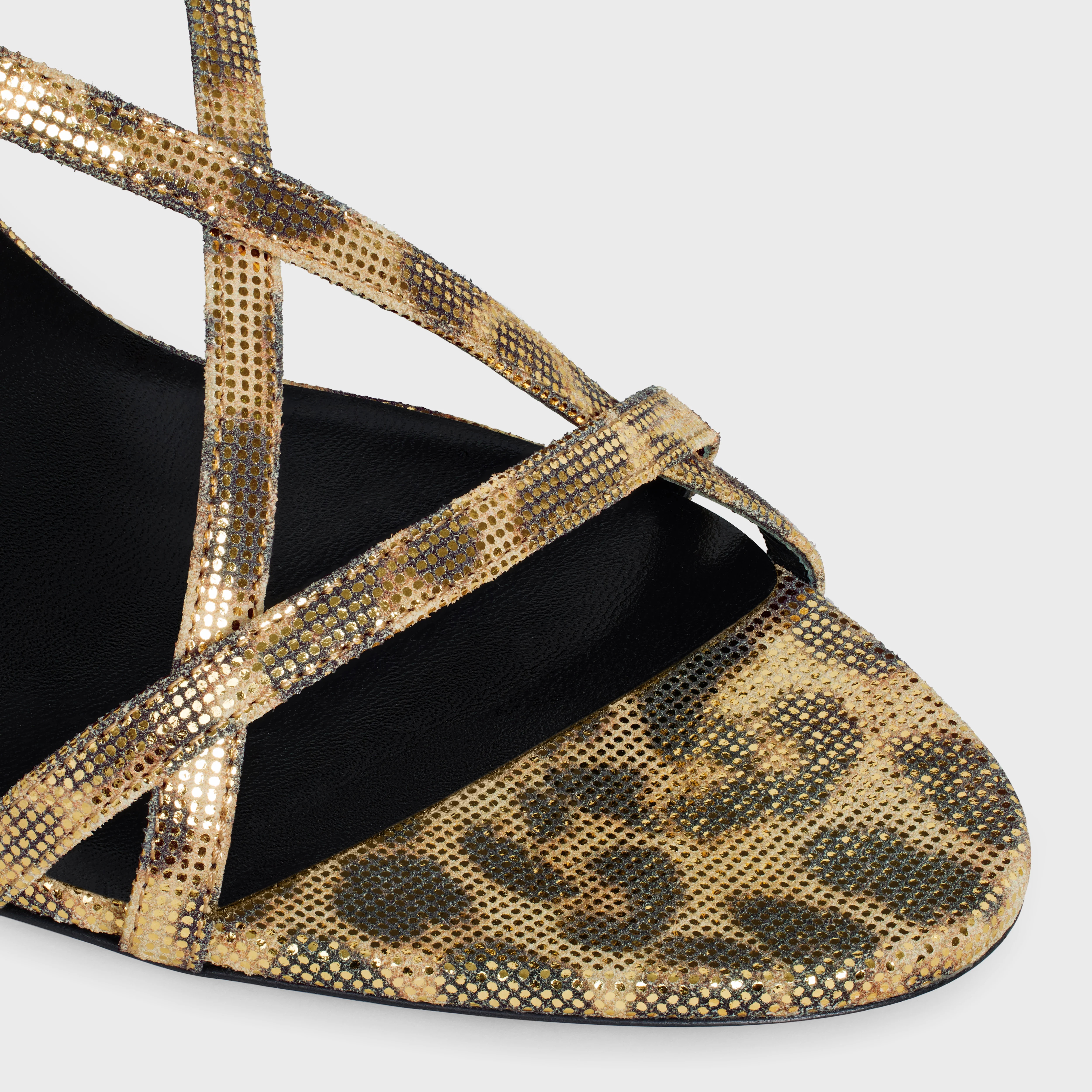 CELINE SOIR CRISS CROSS SANDAL WITH TRIOMPHE in LEOPARD PRINTED LAMINATED SUEDE CALFSKIN - 4