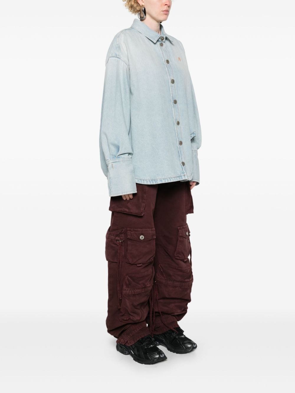 spread-collar denim coat - 3