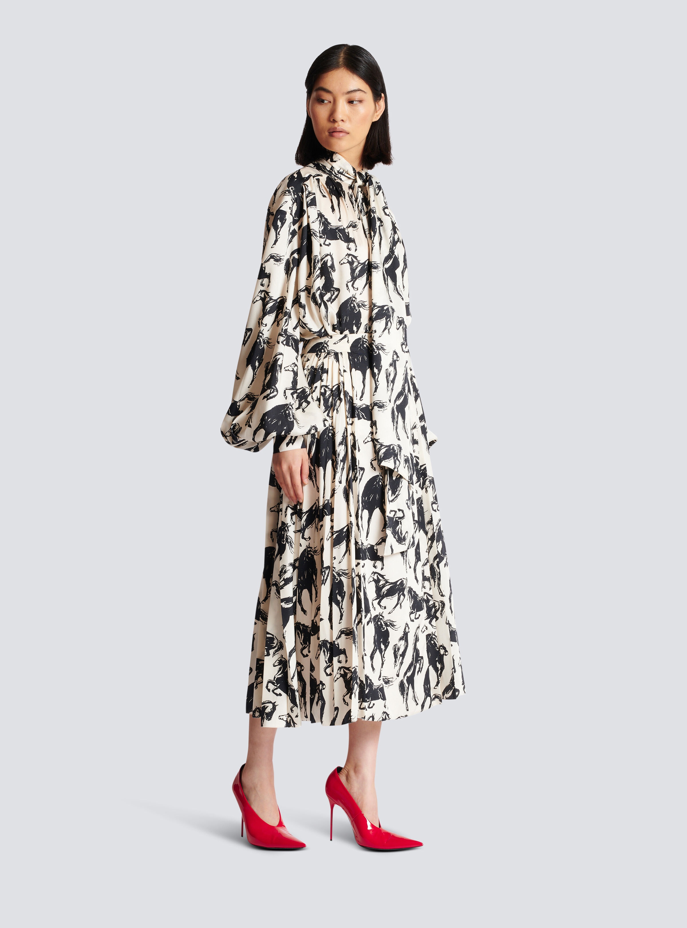 Pleated midi skirt in printed silk - 3