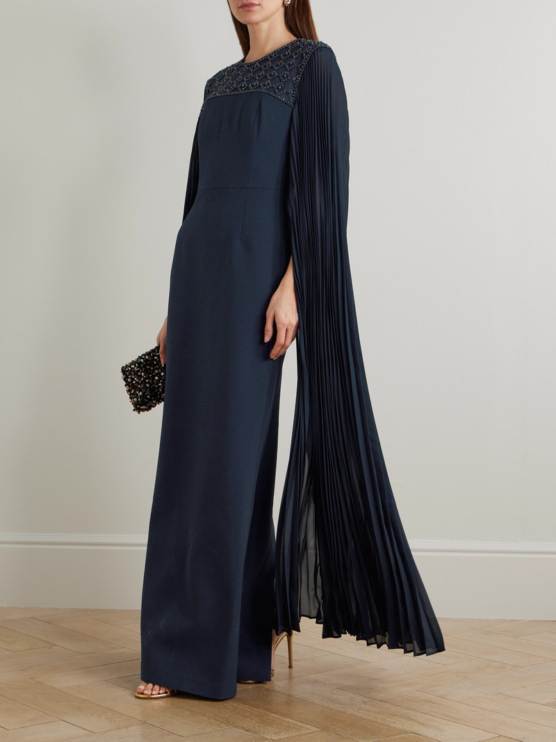 REBECCA VALLANCE Memphis Cape-effect Embellished Pleated Crepe Gown outlook