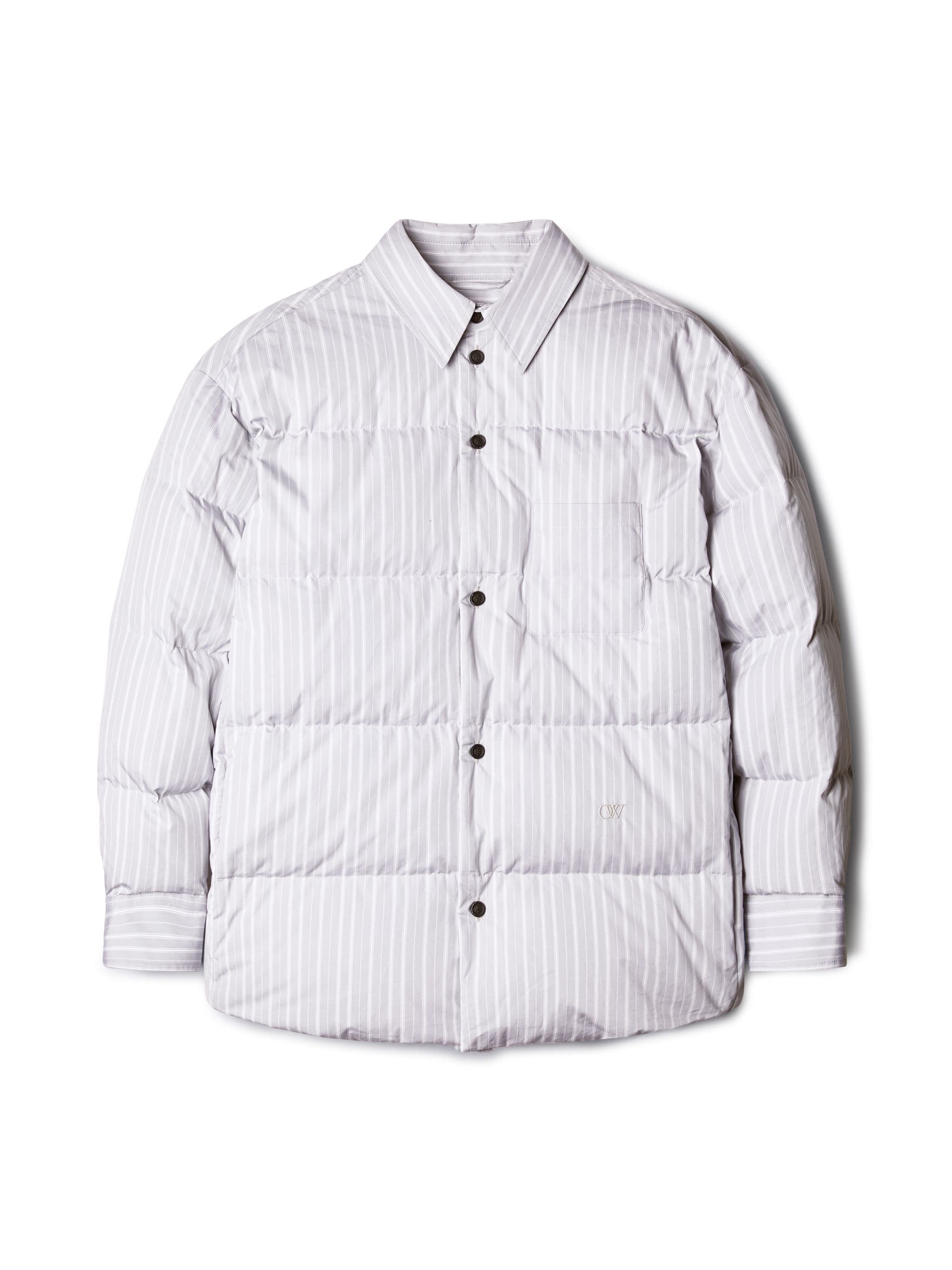 Ow Emb Cot Stripe Shirt Puff Light Grey - 1