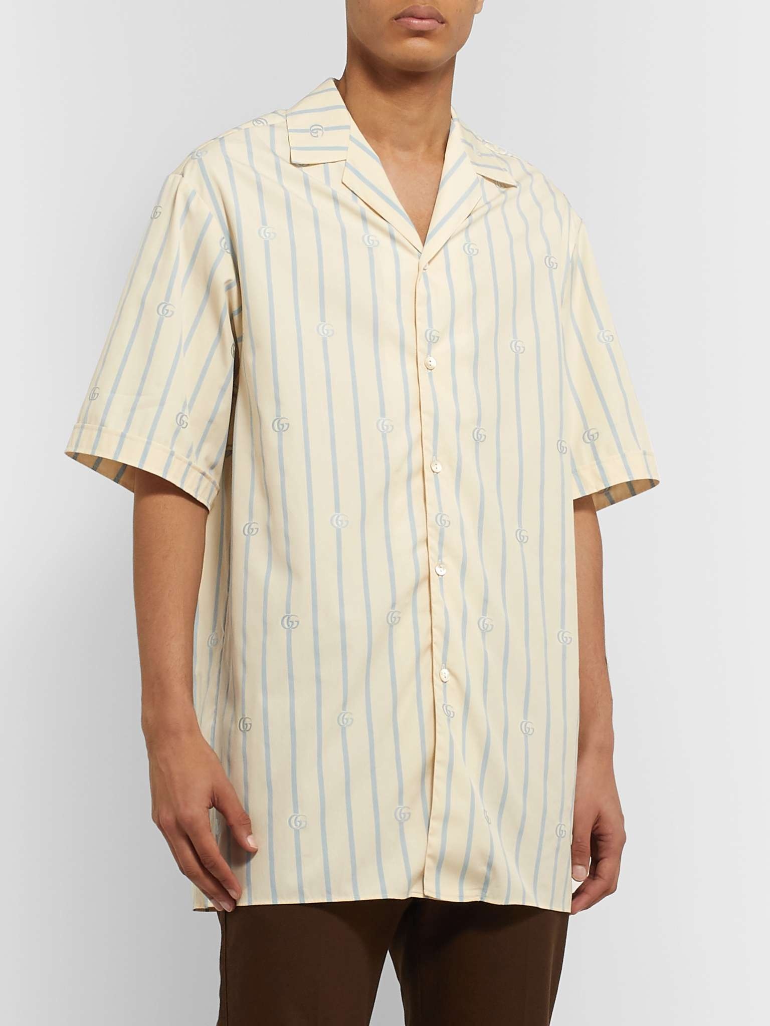 Camp-Collar Logo-Jacquard Striped Cotton-Poplin Shirt - 3