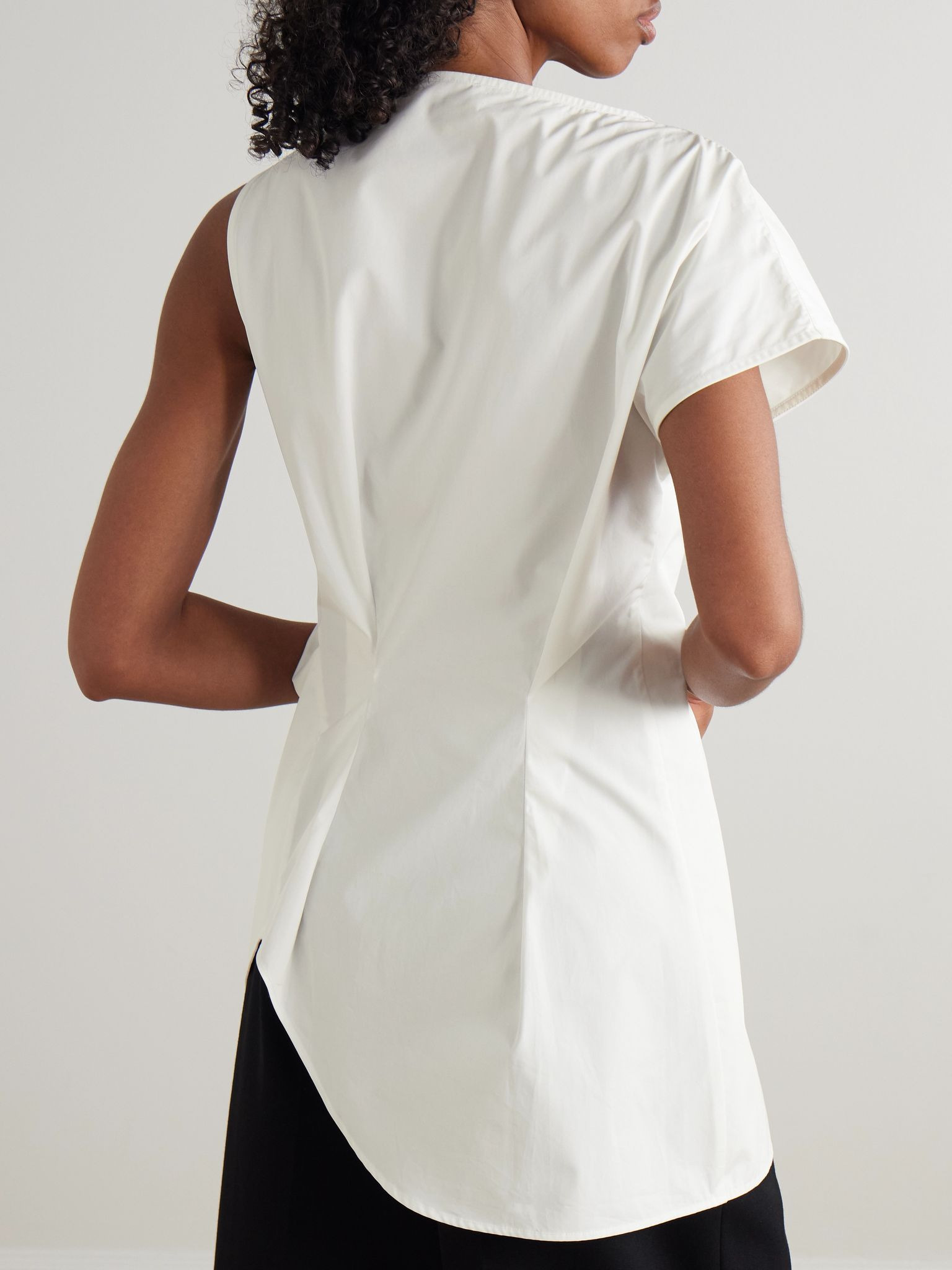 Asymmetric cotton-poplin top White - 4
