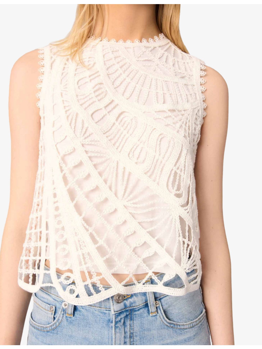Scalloped-Trim Sleeveless Cotton Top - 5
