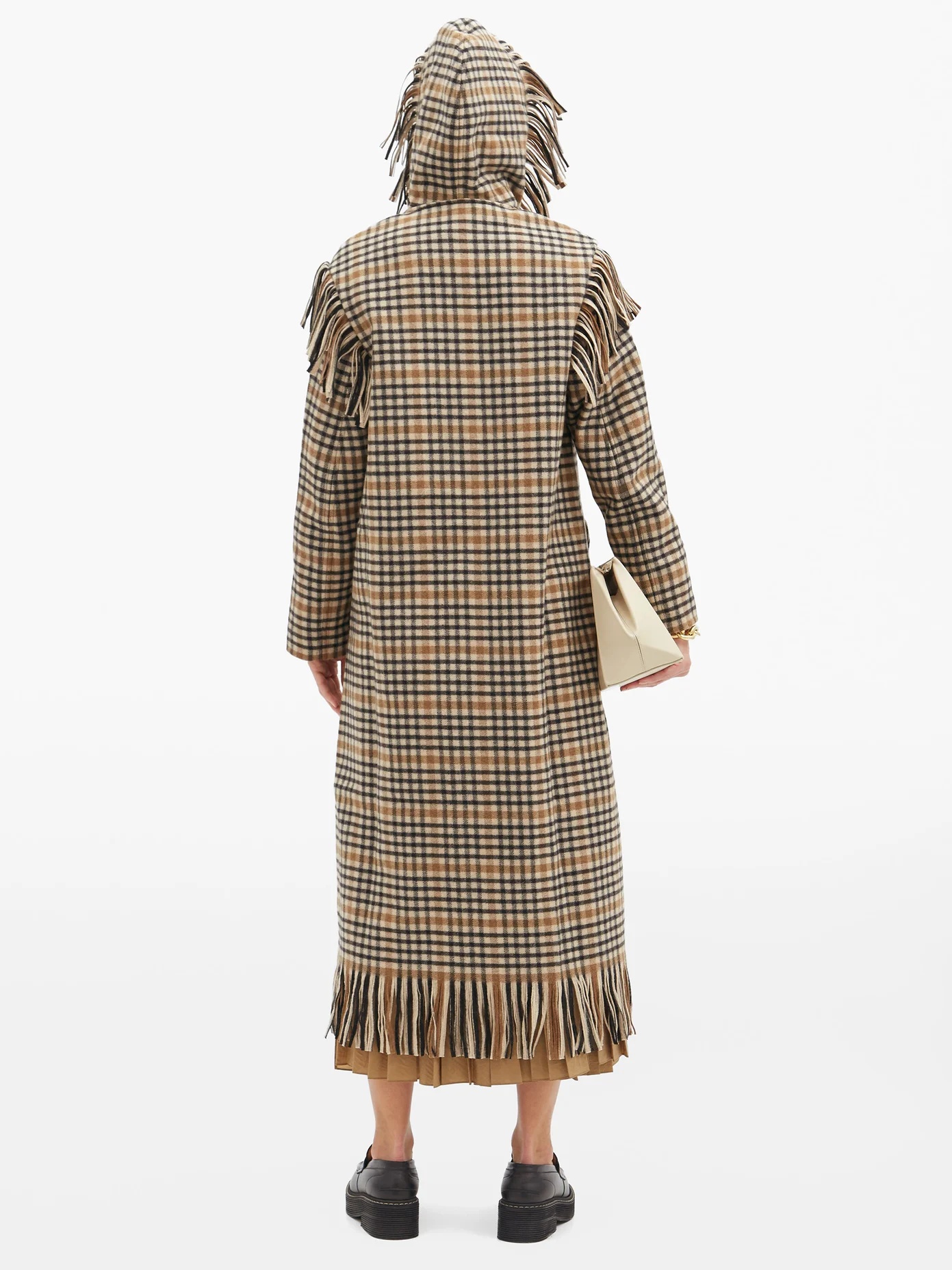 Fringed checked wool-blend hooded coat - 5