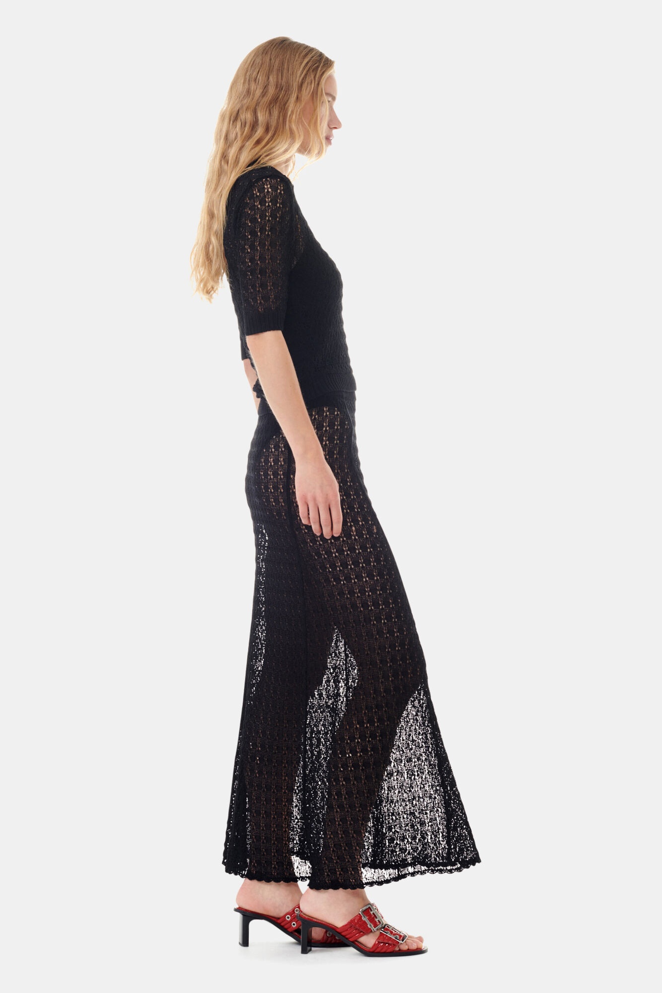 BLACK POINTELLE LONG SKIRT - 3