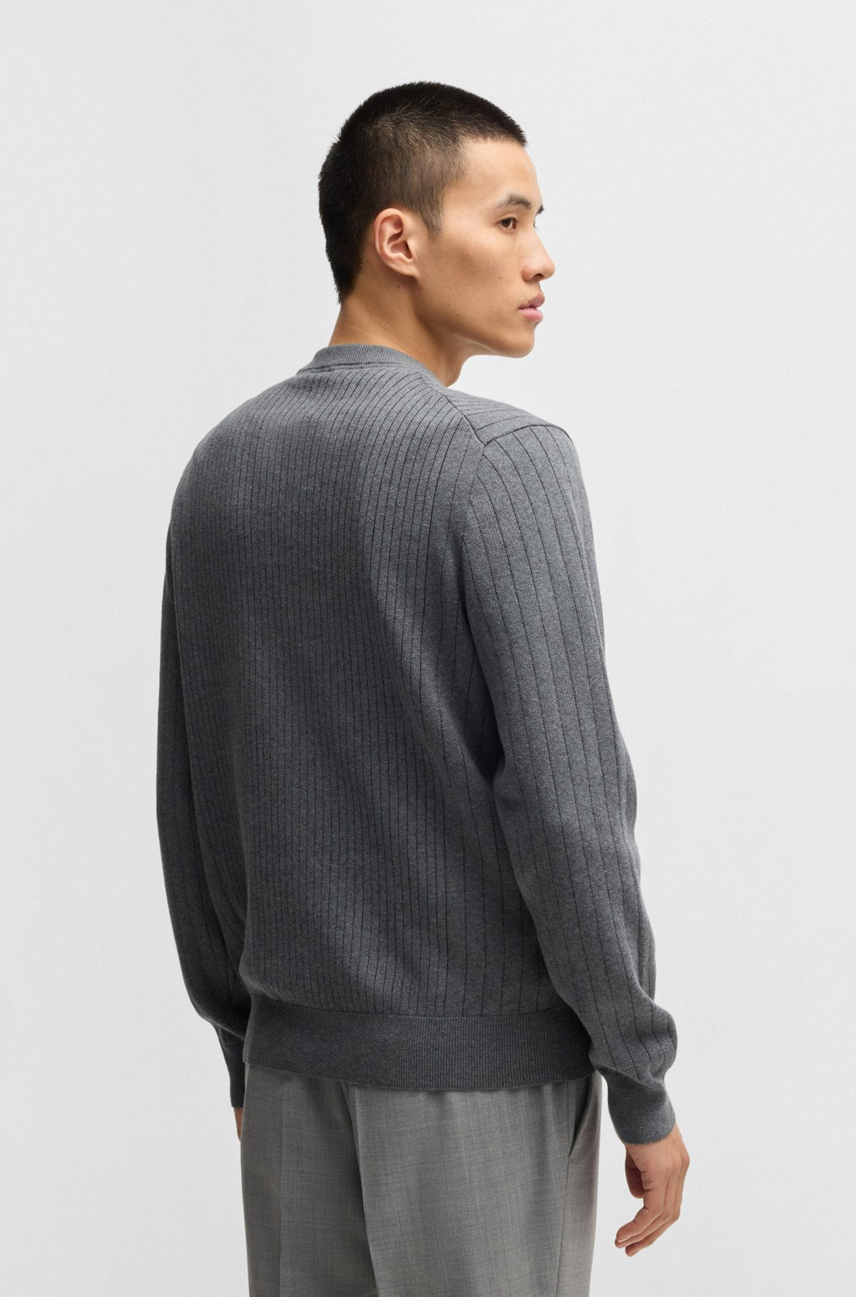 COTTON SWEATER WITH KNITTED VERTICAL STRIPES IN REGULAR FIT - 5