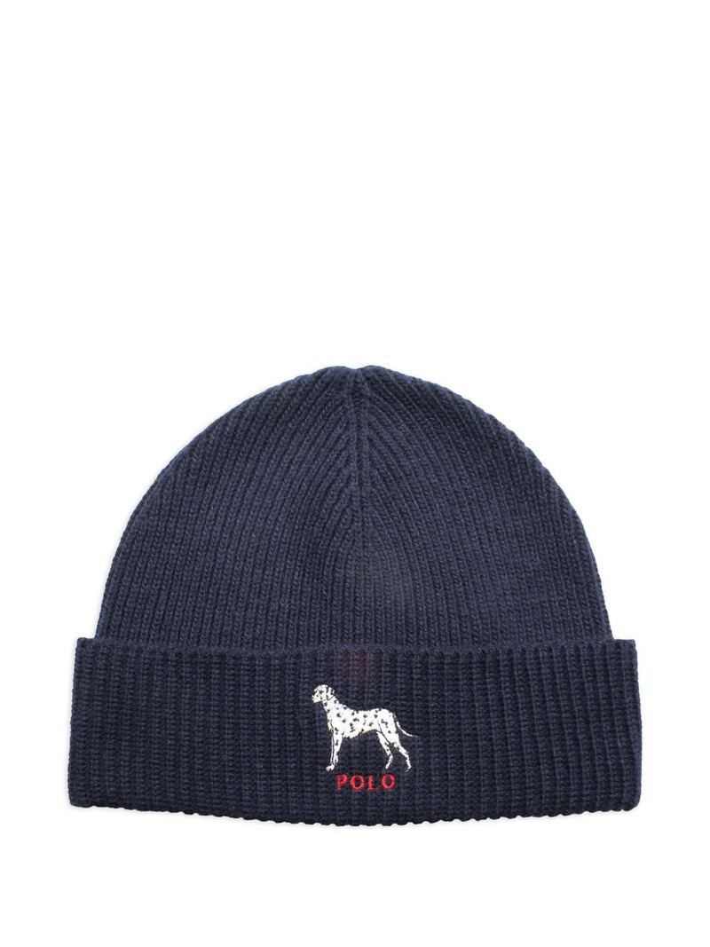 Dalmatian-motif ribbed-knit beanie hat 1