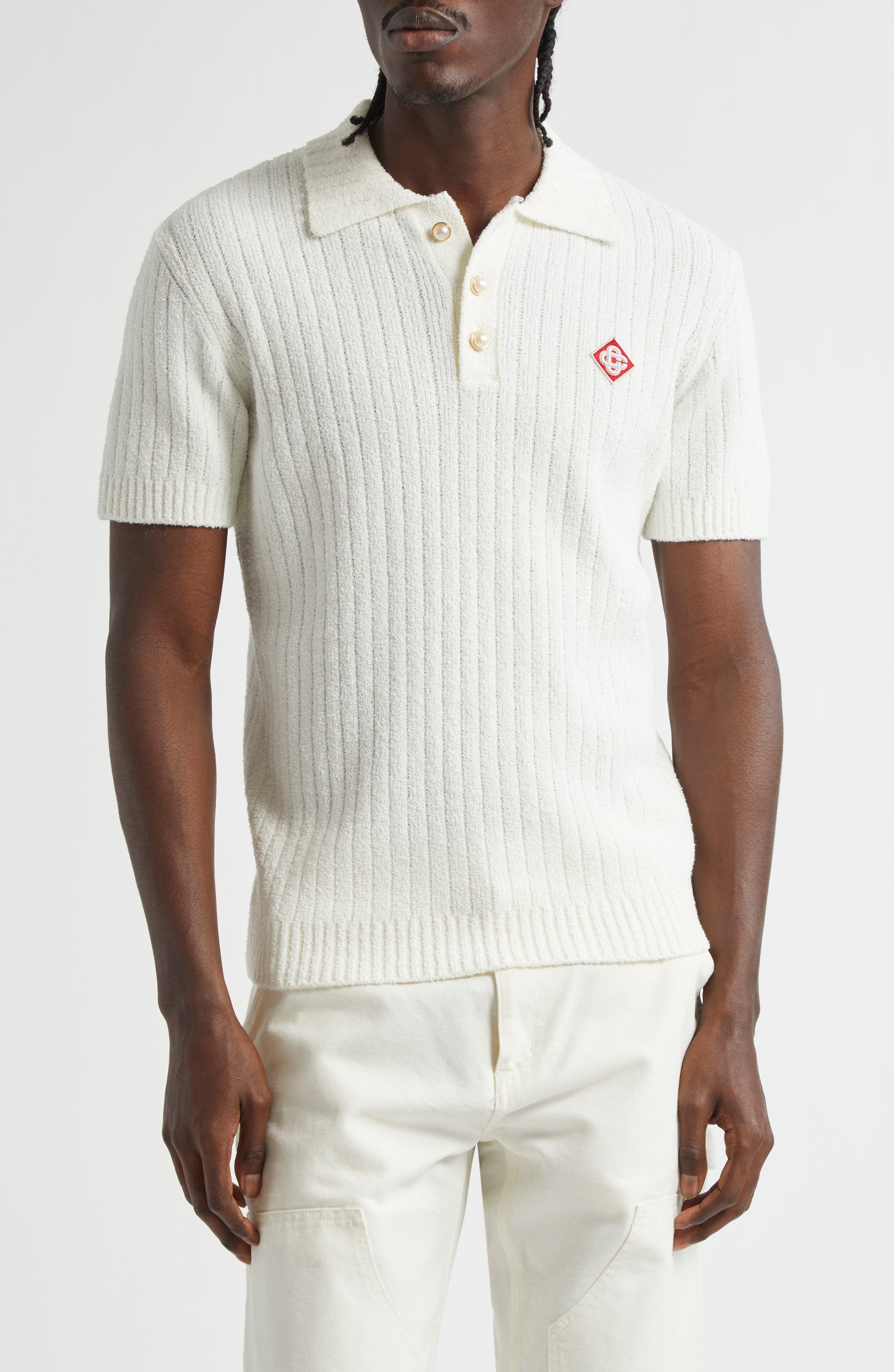 Casablanca Bouclé Rib Polo in White at Nordstrom - 1