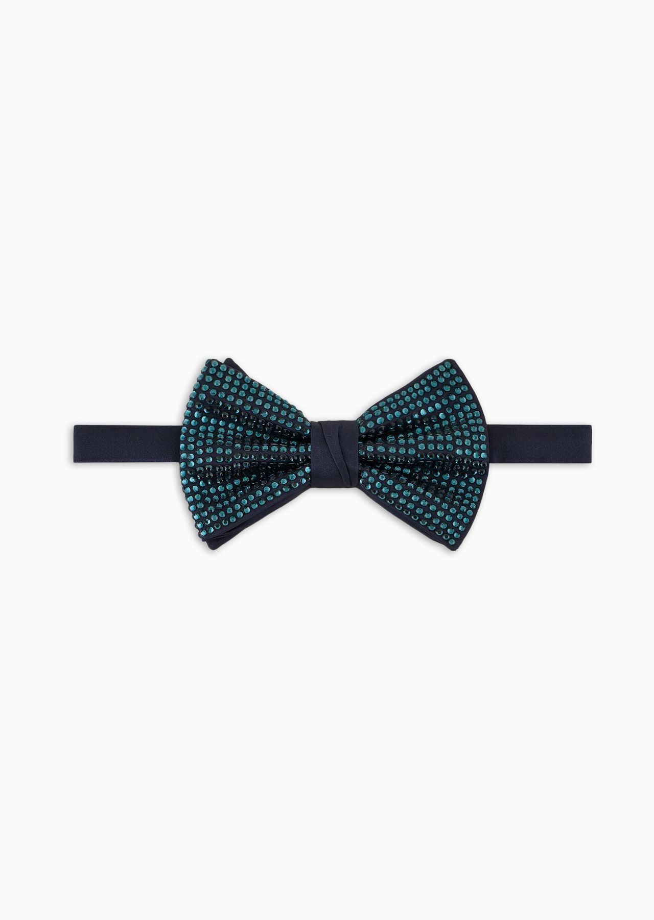 Large silk-blend pre-tied bow tie with rhinestones - 1