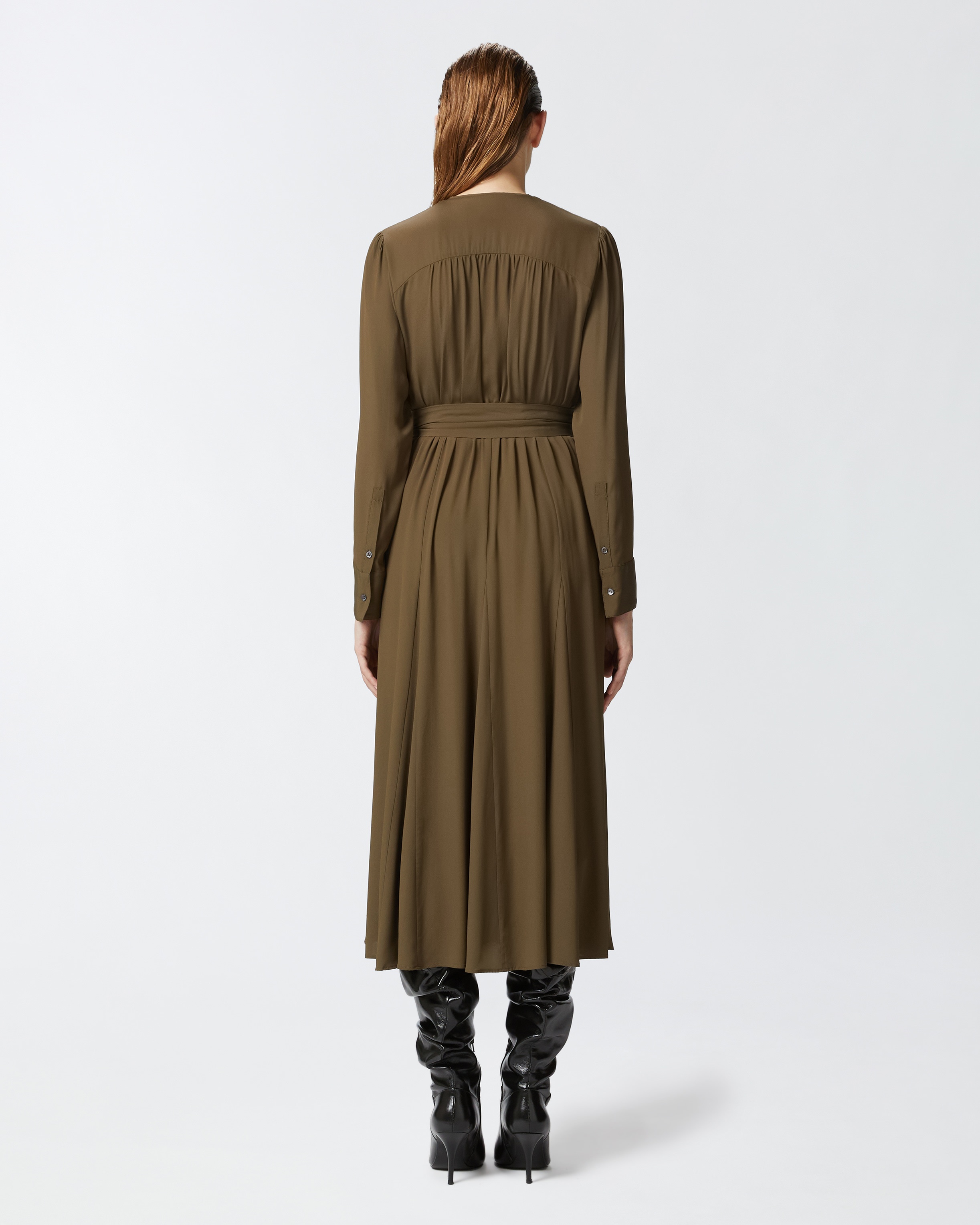 LONG SILK-BLEND DRESS WITH BELT AND LONG SLEEVES - 4