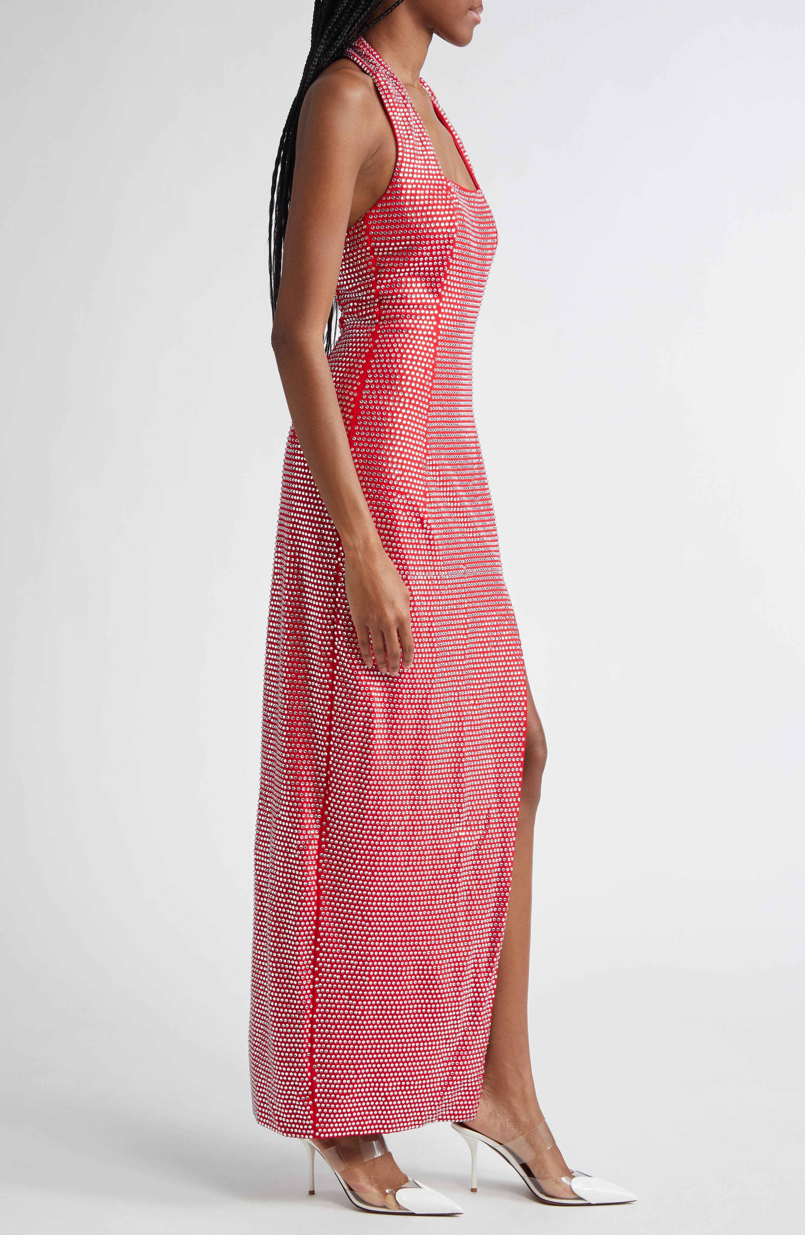 Area Crystal Embellished Halter Gown in Carmine at Nordstrom - 3