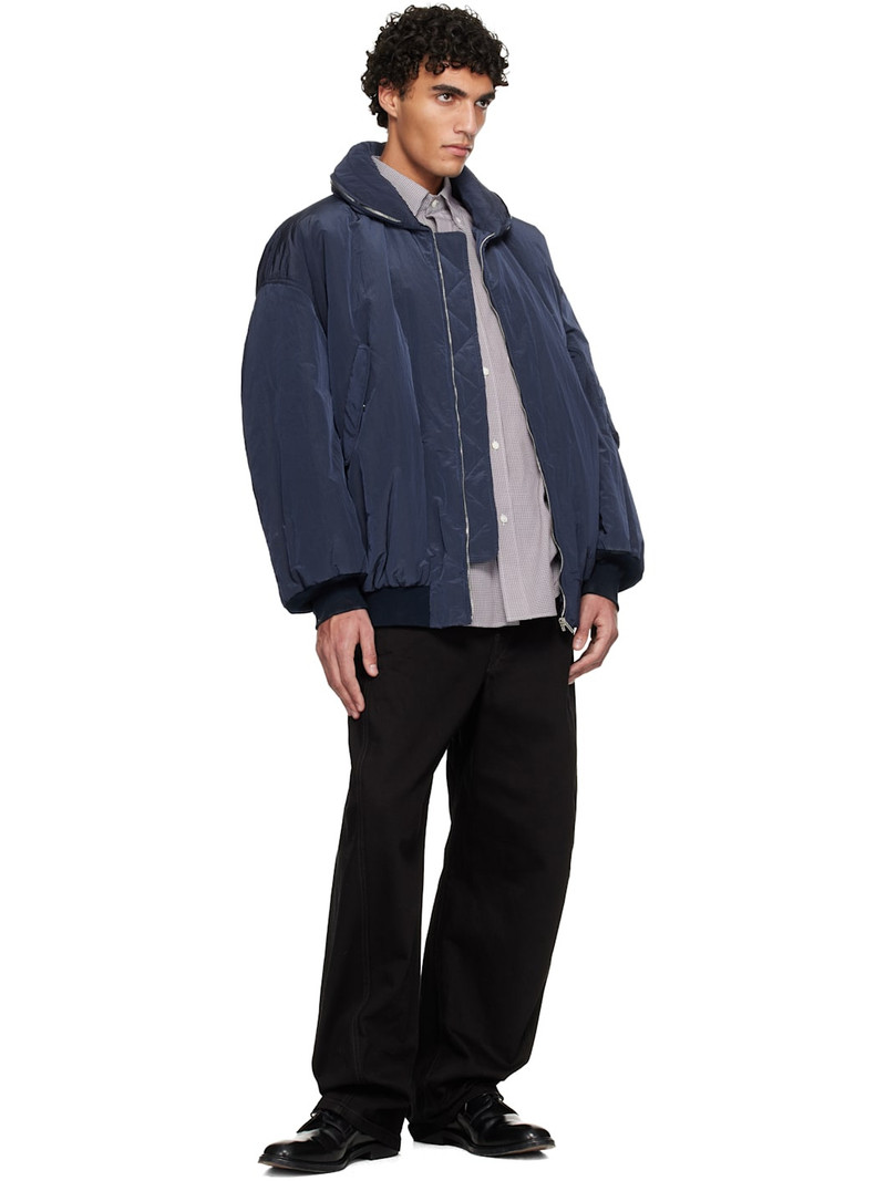 HED MAYNER Navy Crinkled Bomber Jacket outlook
