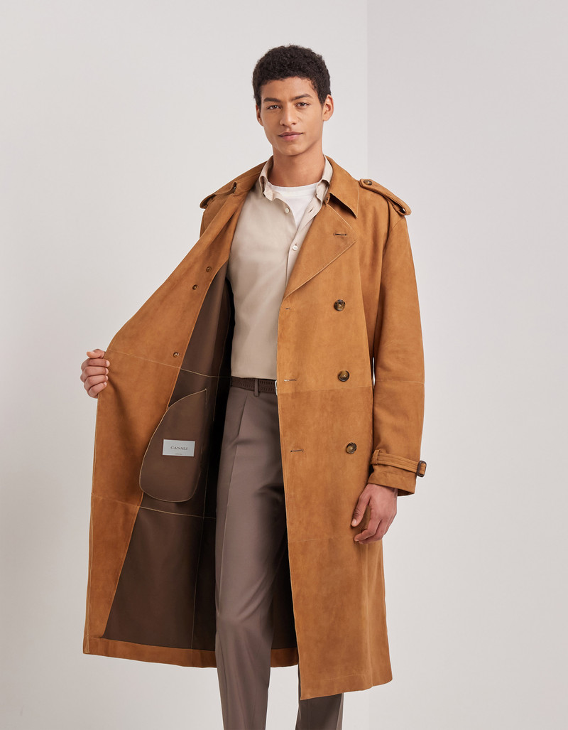 CARAMEL MIXED-MATERIAL ULTRALIGHT SUEDE BOMBER JACKET WITH KNIT INSERTS 260
