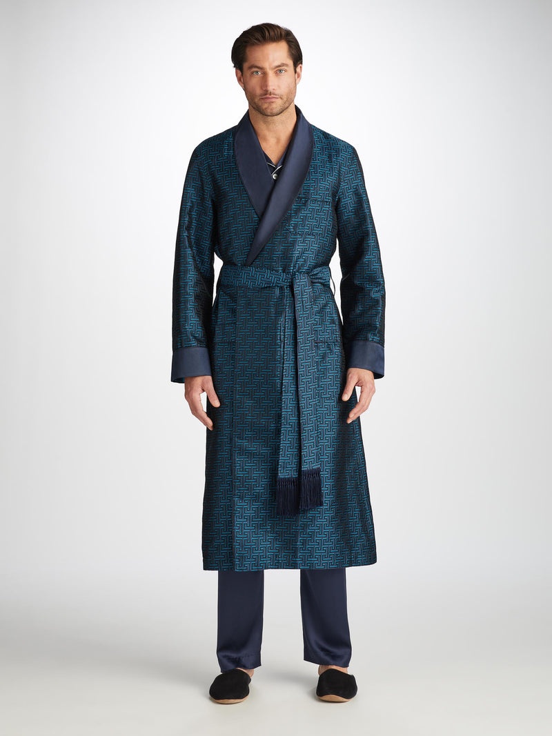 Men's Robe Verona 68 Silk Jacquard Navy - 2
