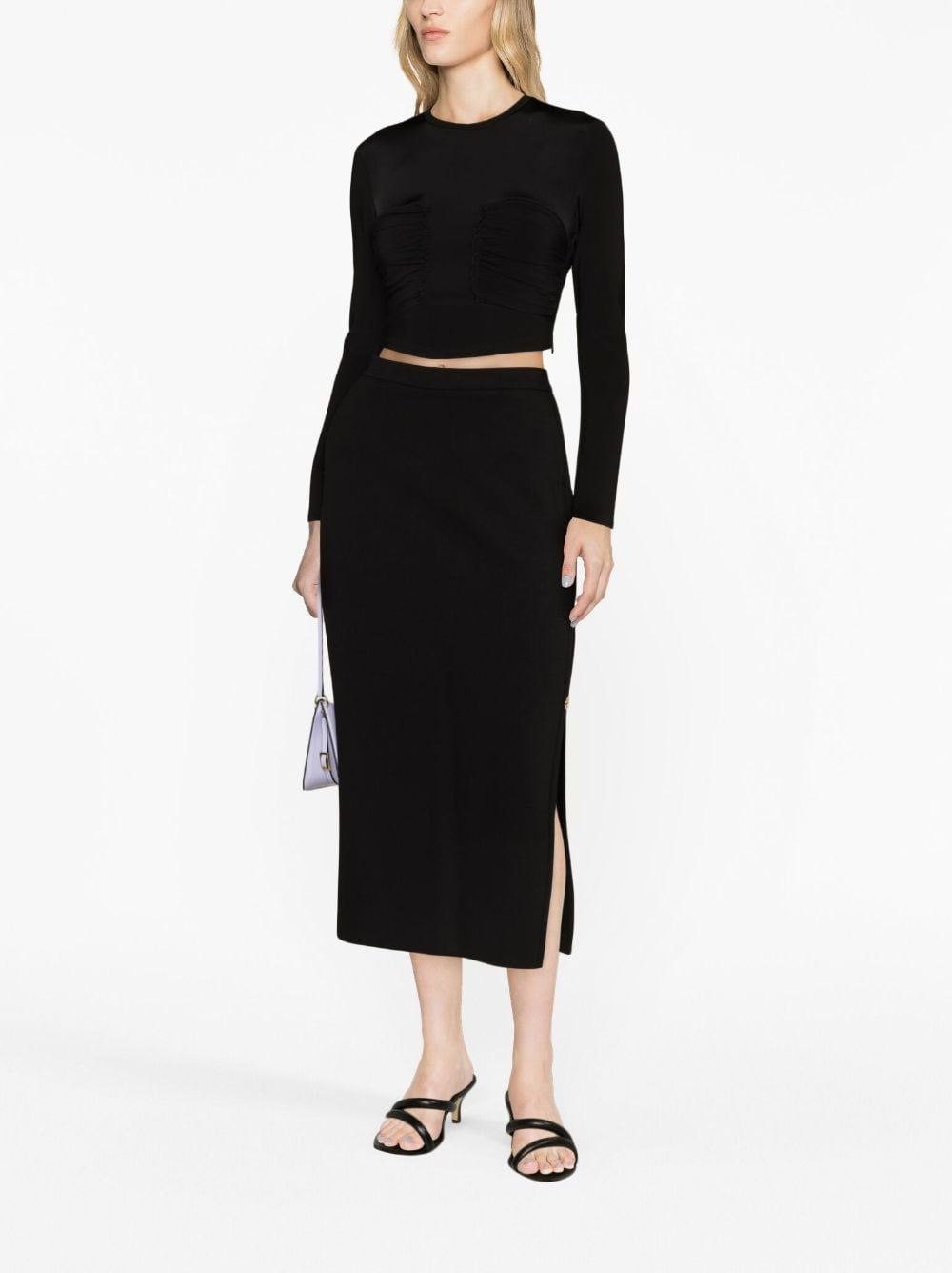 logo-engraved button high-waisted skirt - 2