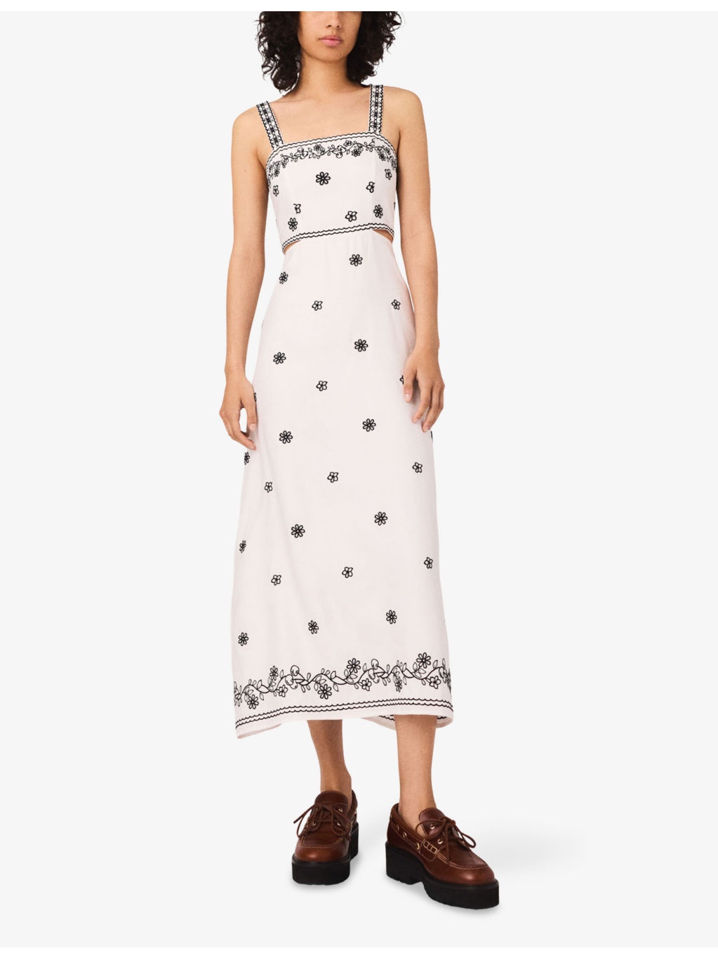 Floral-Embroidered Cut-Out Linen-Blend Maxi Dress - 3