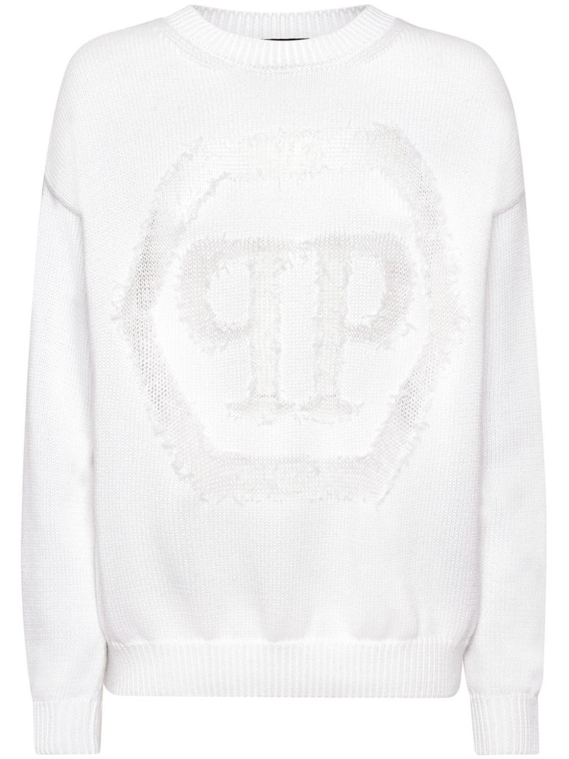 devoré-logo crew-neck sweater 1
