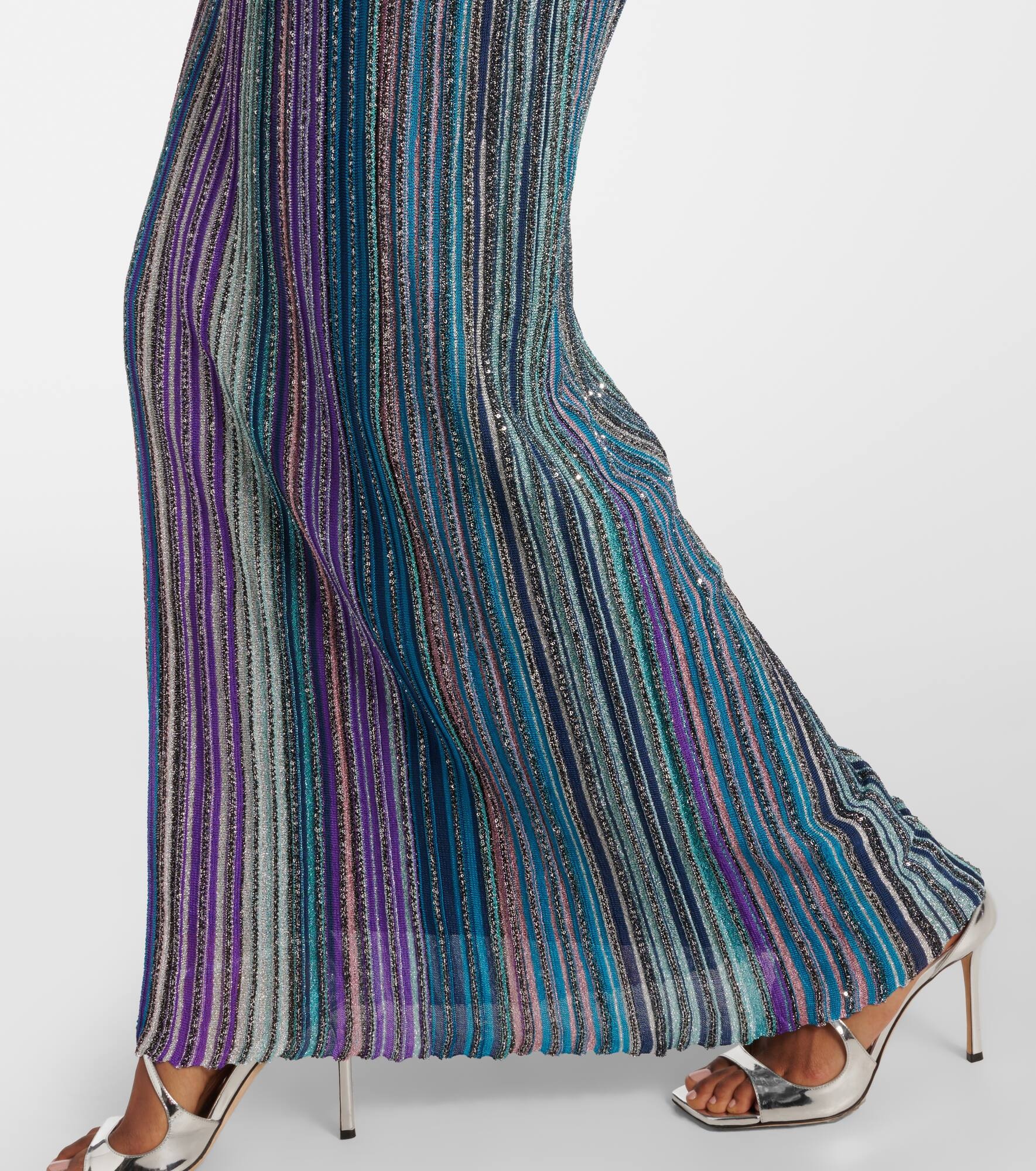 Striped ribbed-knit lamé maxi skirt - 5