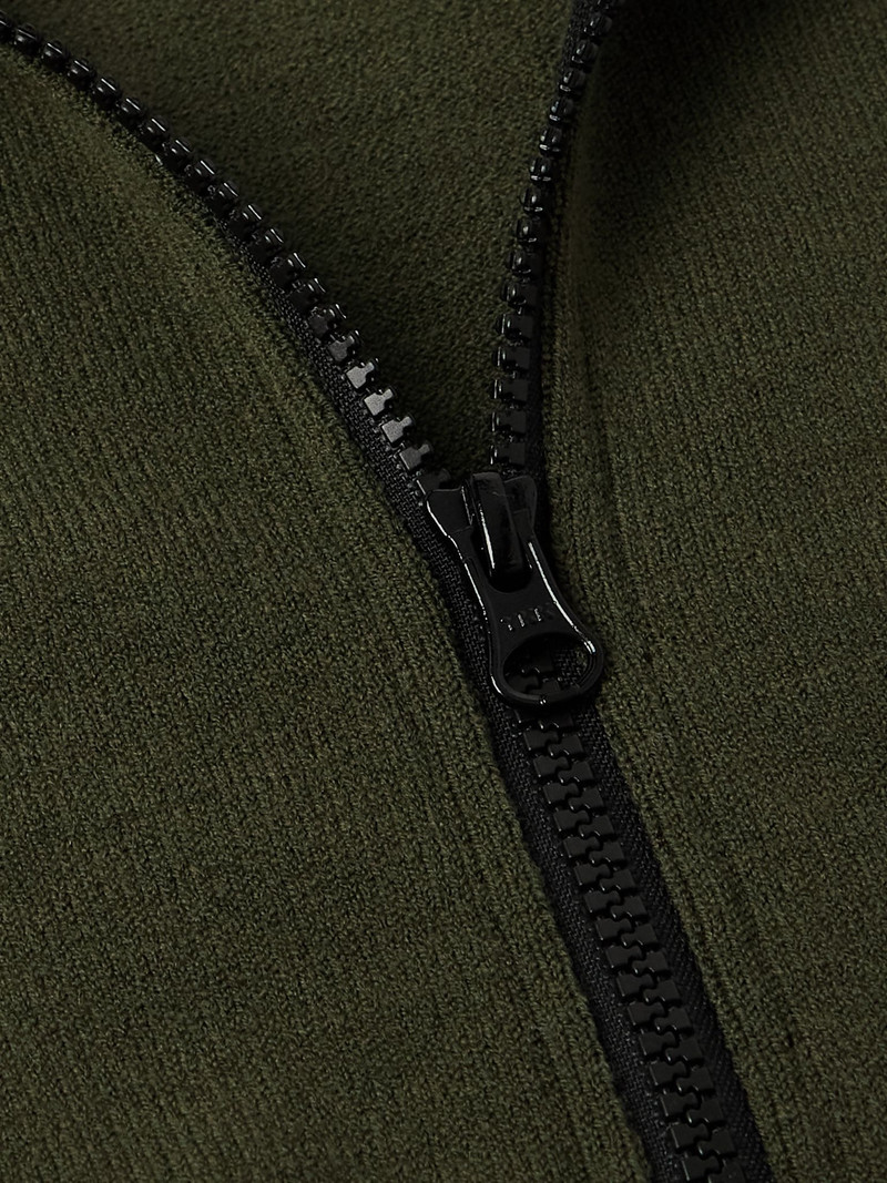 Logo-Appliquéd Wool-Blend Zip-Up Cardigan Green 4