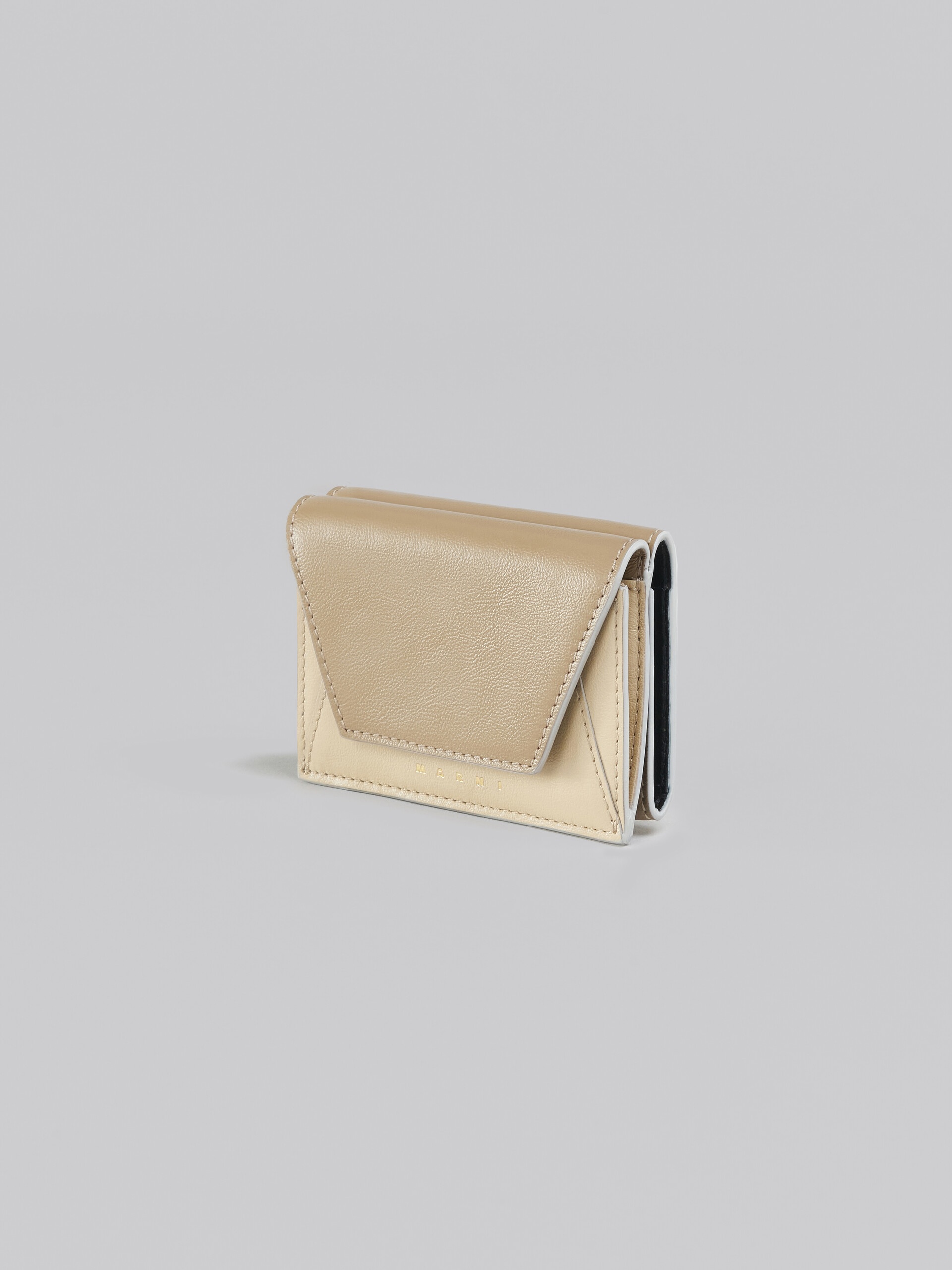 GREY-GREEN AND BEIGE LEATHER TRI-FOLD WALLET - 4