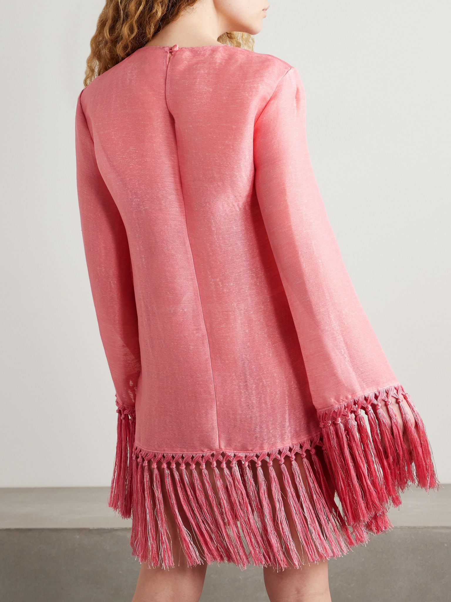 Claudia fringed linen-blend mini dress Pink - 3