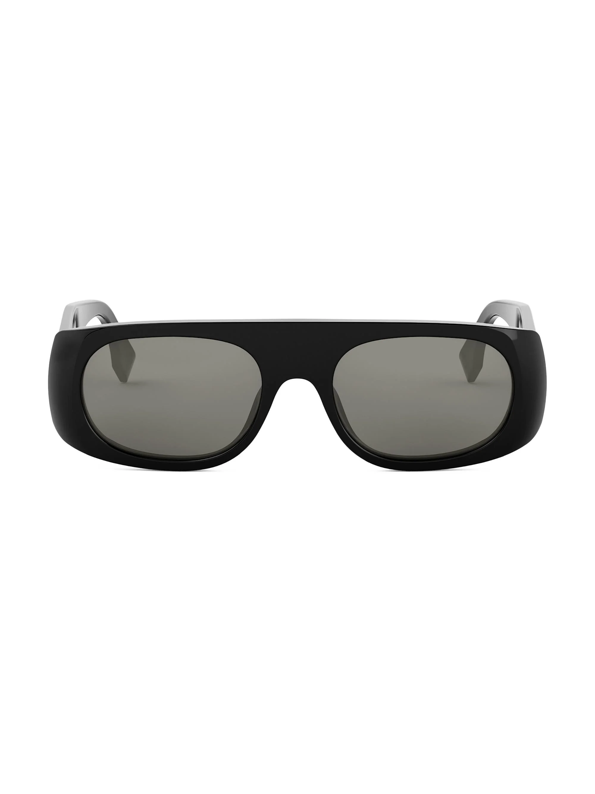 Men Fendi Signature 54MM Rectangular Sunglasses - Shiny Black Smoke - 1