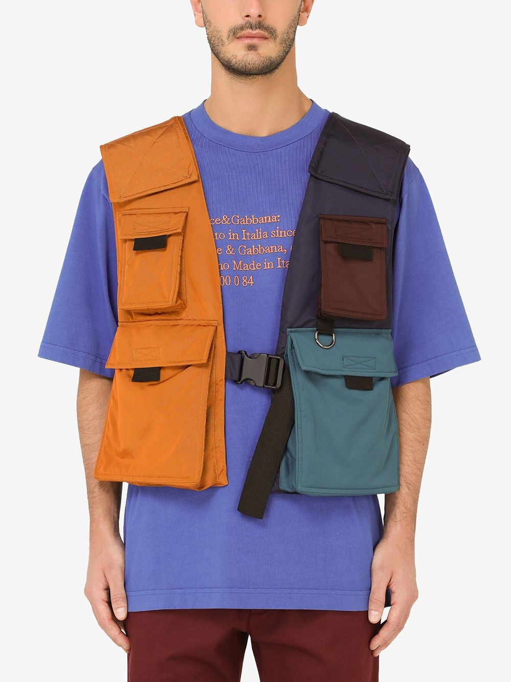 multi-pocket colour-block vest - 3