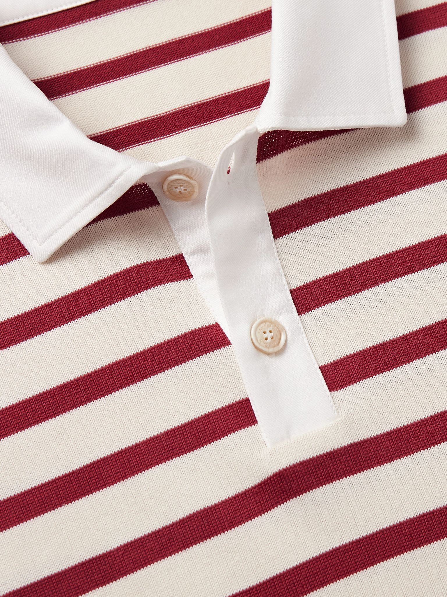 Striped Cotton Polo Shirt Red - 4