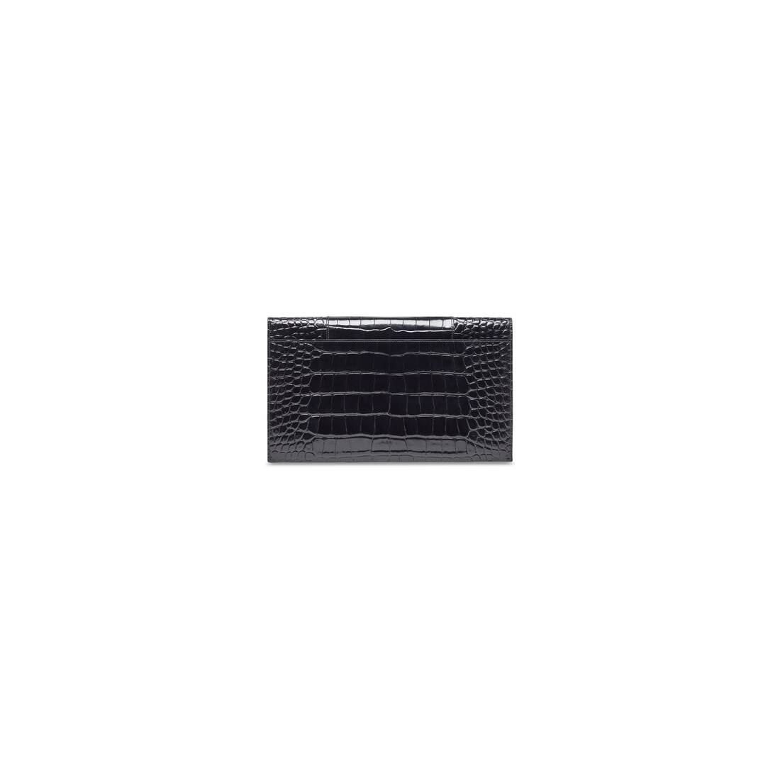 Women's Hourglass Flat Pouch With Flap Crocodile Embossed  in Black - 5