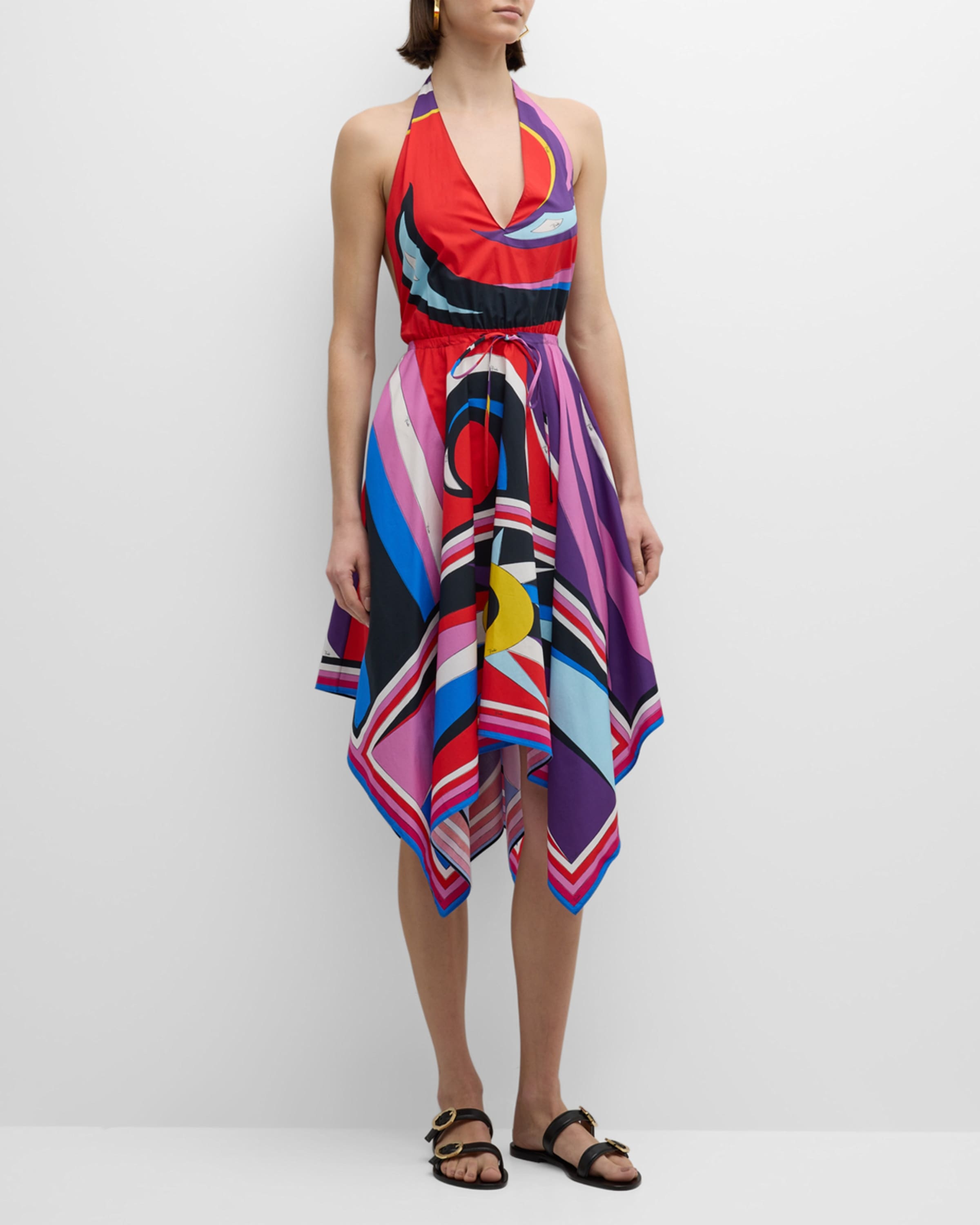 Abstract-Print Halter Handkerchief Dress - 2