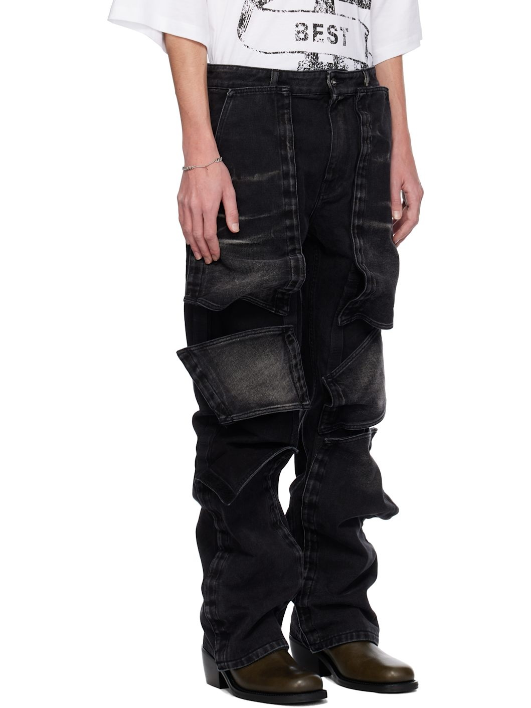 Black Velcro Multi Panel Jeans - 2