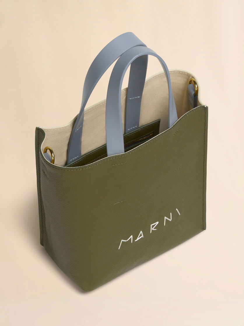 DEEP GREEN CREAM AND BLUE LEATHER MUSEO MINI BAG WITH MARNI MENDING EMBROIDERY - 4