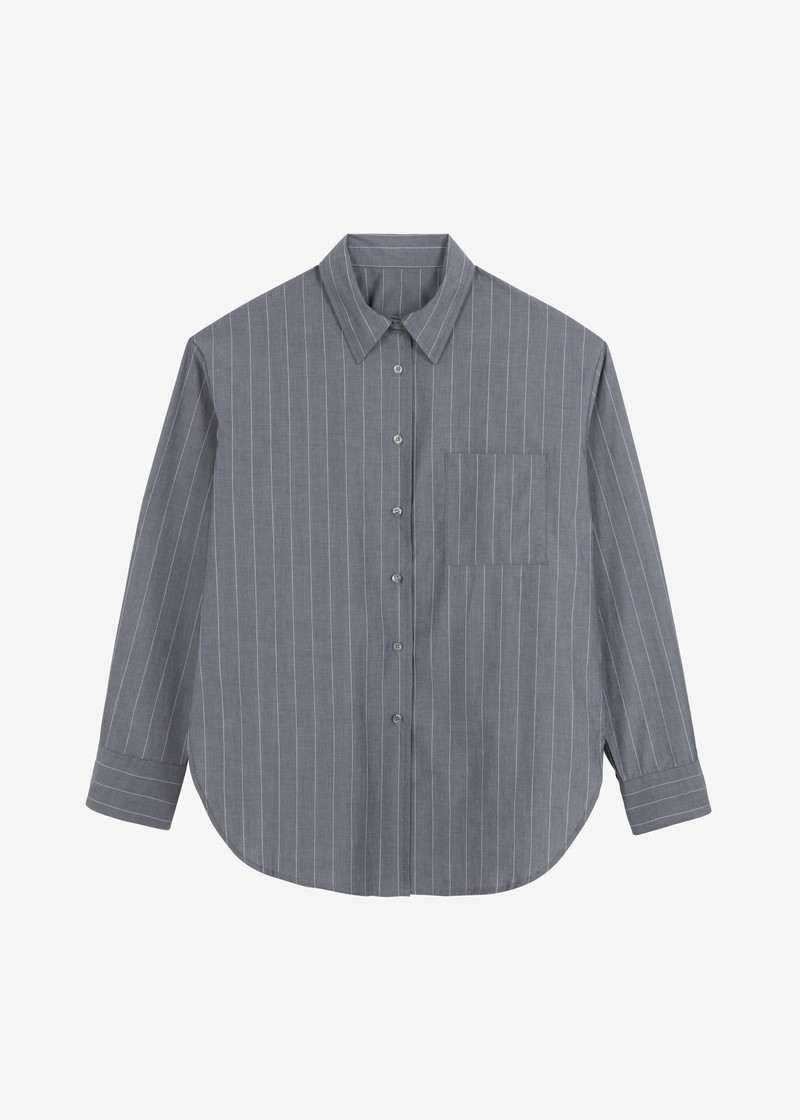 Beatrix Button Up Shirt - Grey/White Pinstripe 1