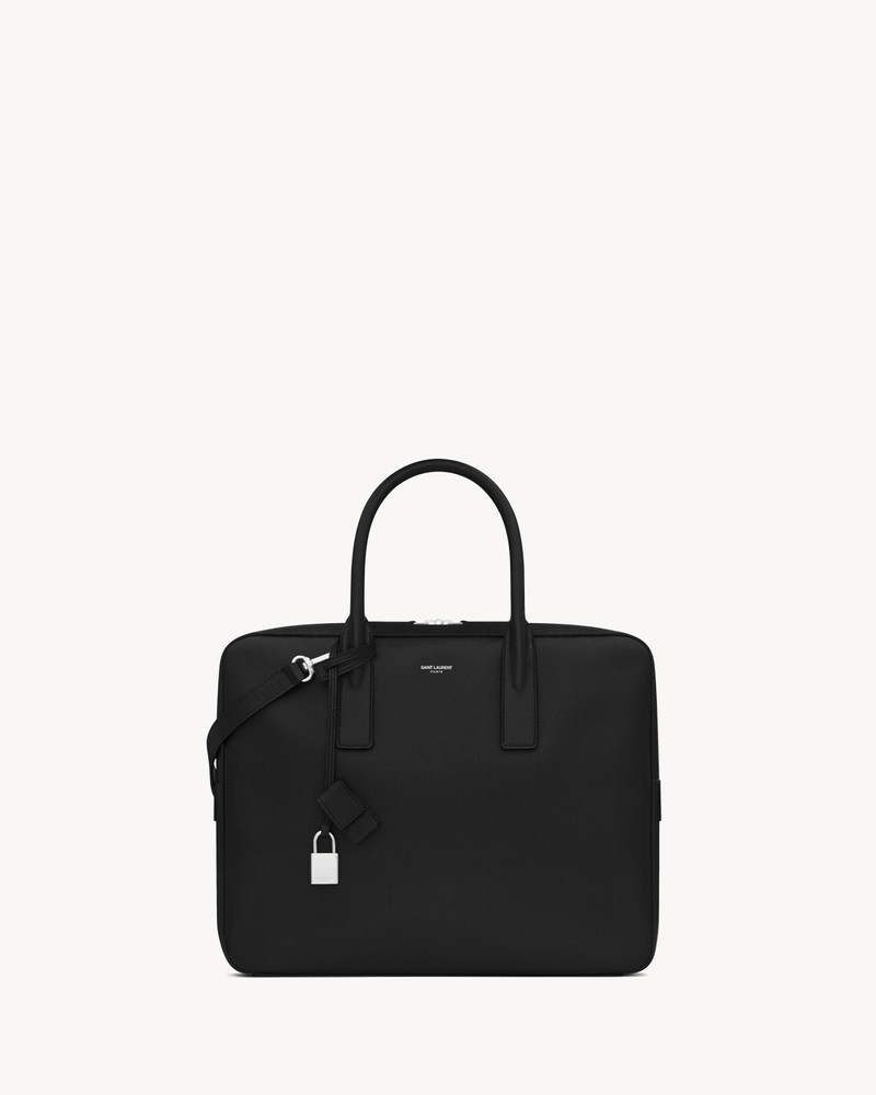 MUSEUM SMALL FLAT BRIEFCASE IN BLACK TEXTURED LEATHER 1