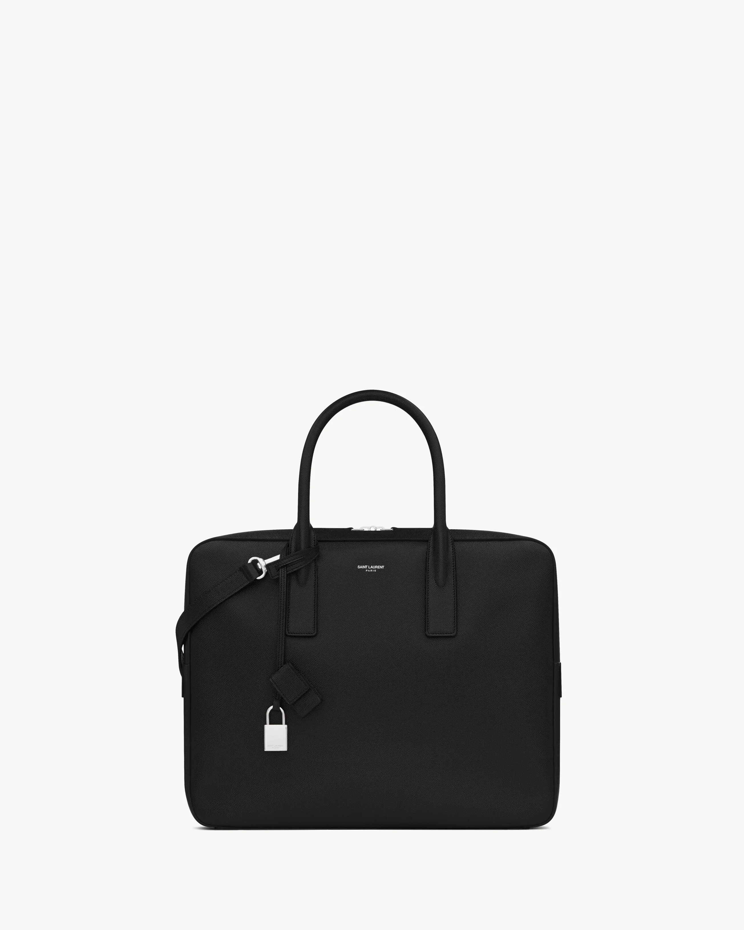 MUSEUM SMALL FLAT BRIEFCASE IN BLACK TEXTURED LEATHER - 1