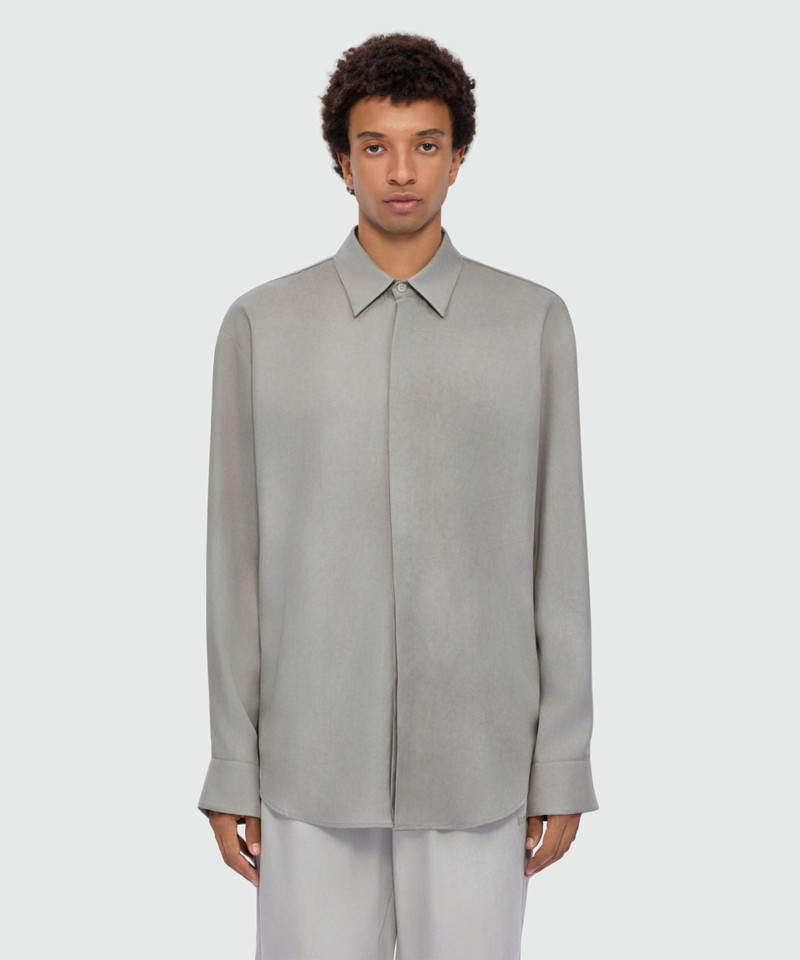 MSGM Ice grey long-sleeve lyocell shirt with hand airbrushed tie-dye effect outlook