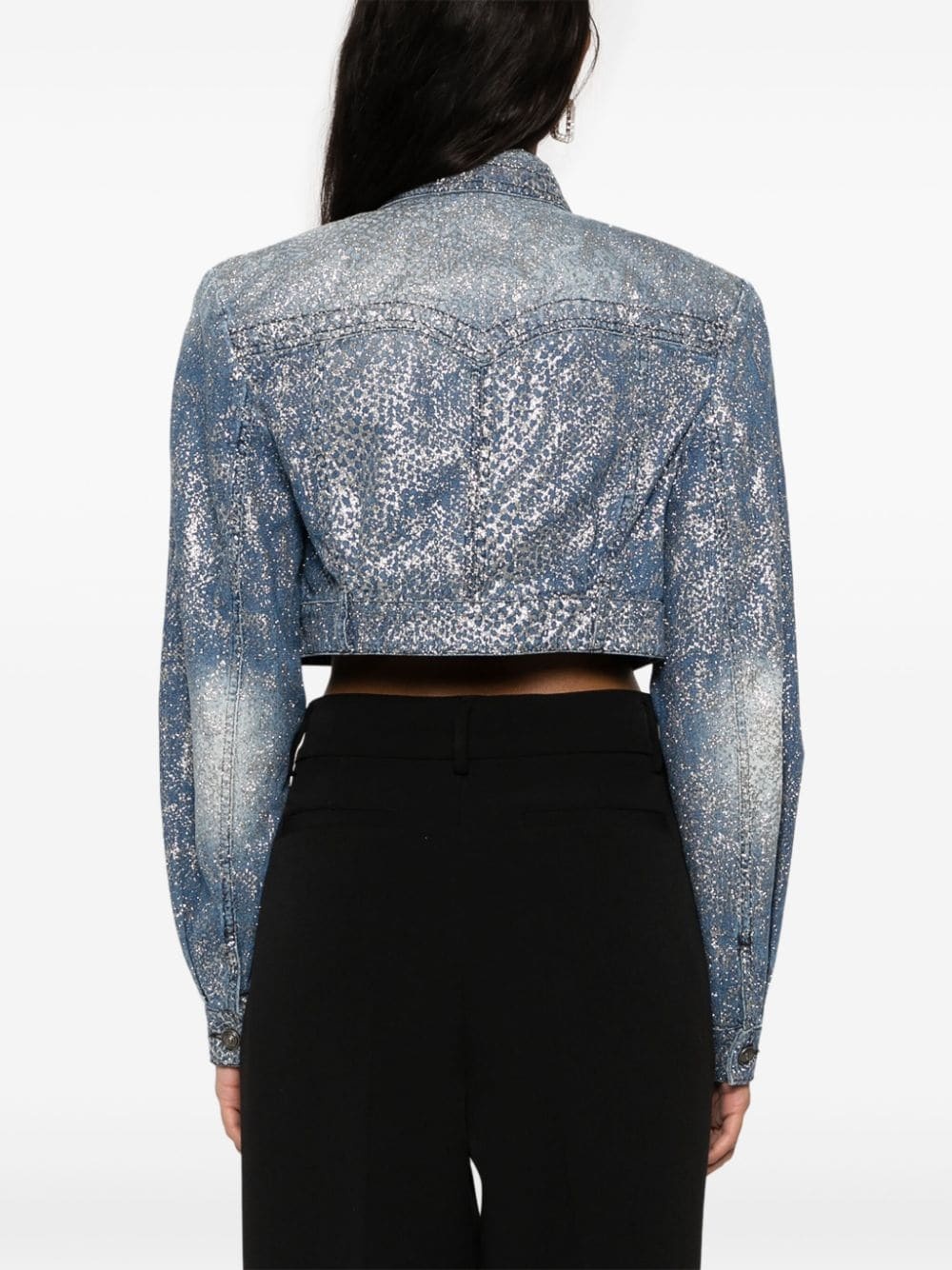 Animalier cropped denim jacket - 4