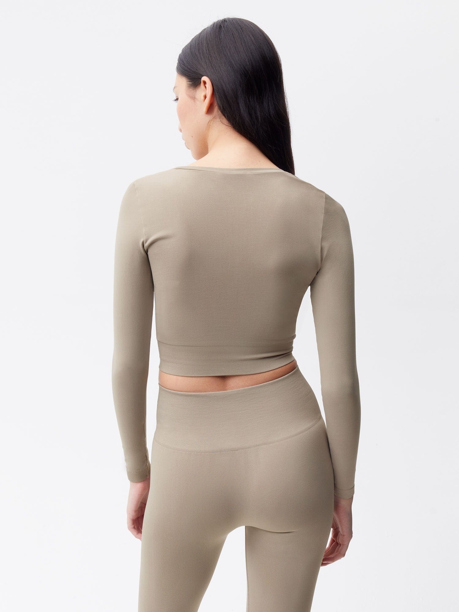 Women's Plant-Stretch Long Sleeve Cropped Top - Taupe - 3