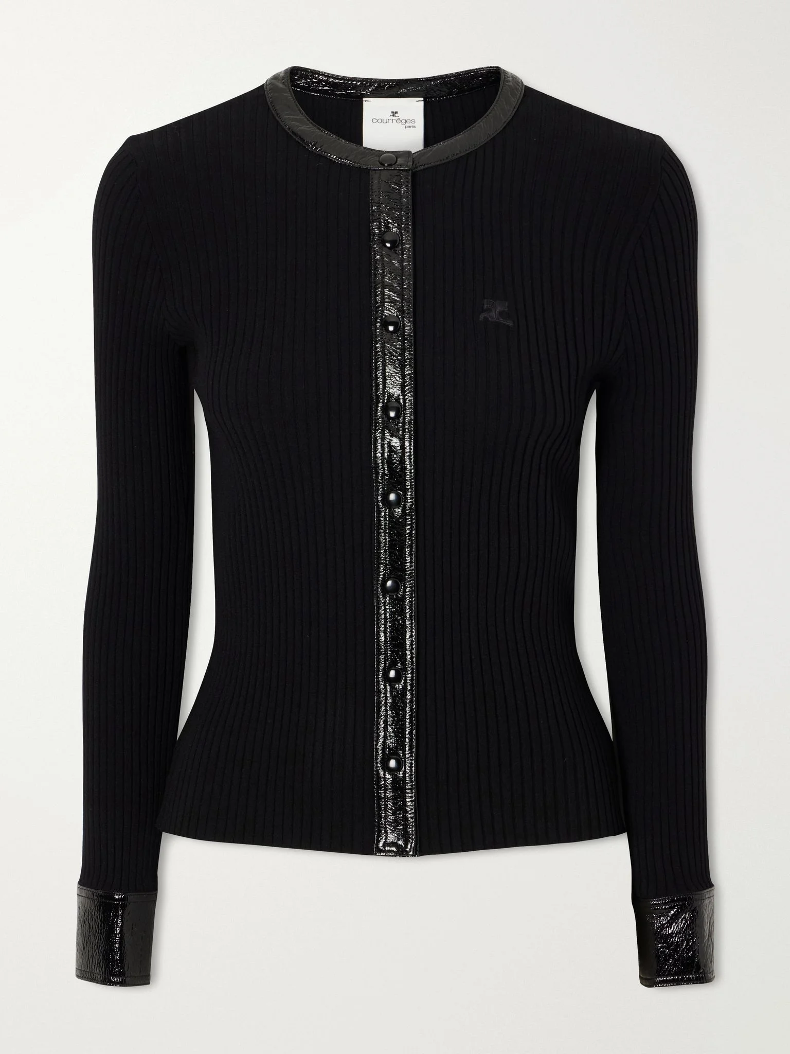 Logo-embroidered ribbed-knit cardigan Black - 1
