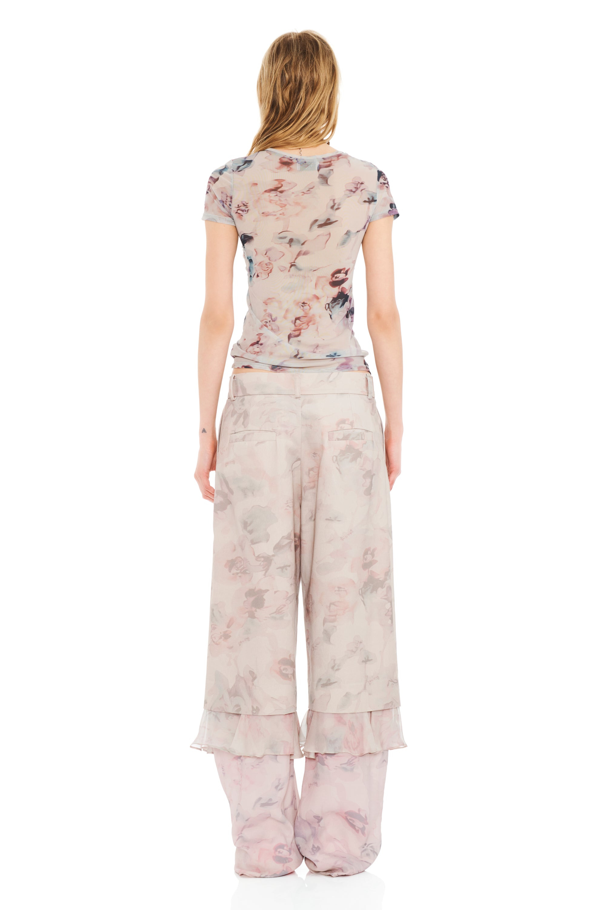 BEIGE WATERCOLOR ROSES SERPENTINE S/S TOP - 4