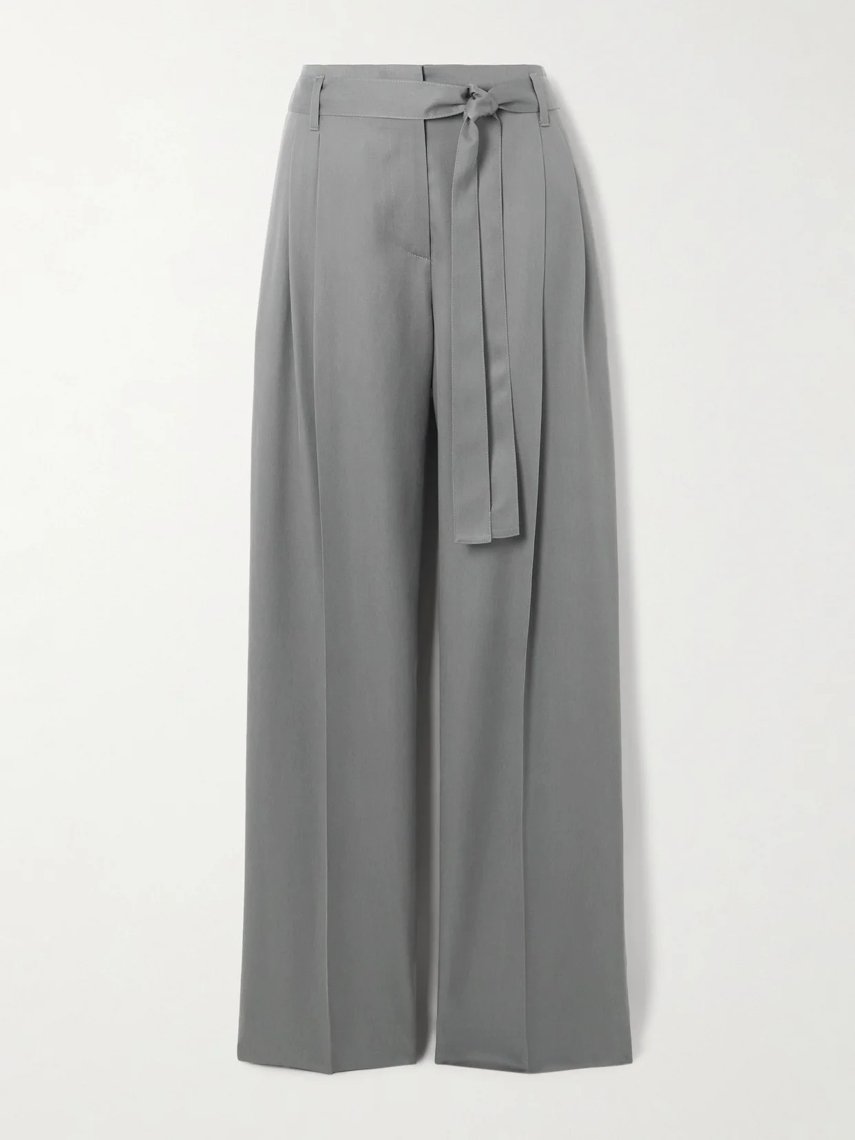 Lonan Belted Pleated Silk Straight-leg Pants - 1