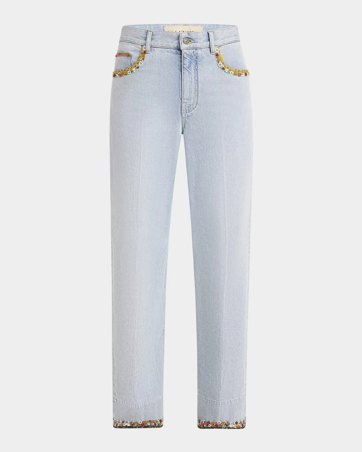 Embroidered Lightwash Denim Straight-Leg Pants - 1