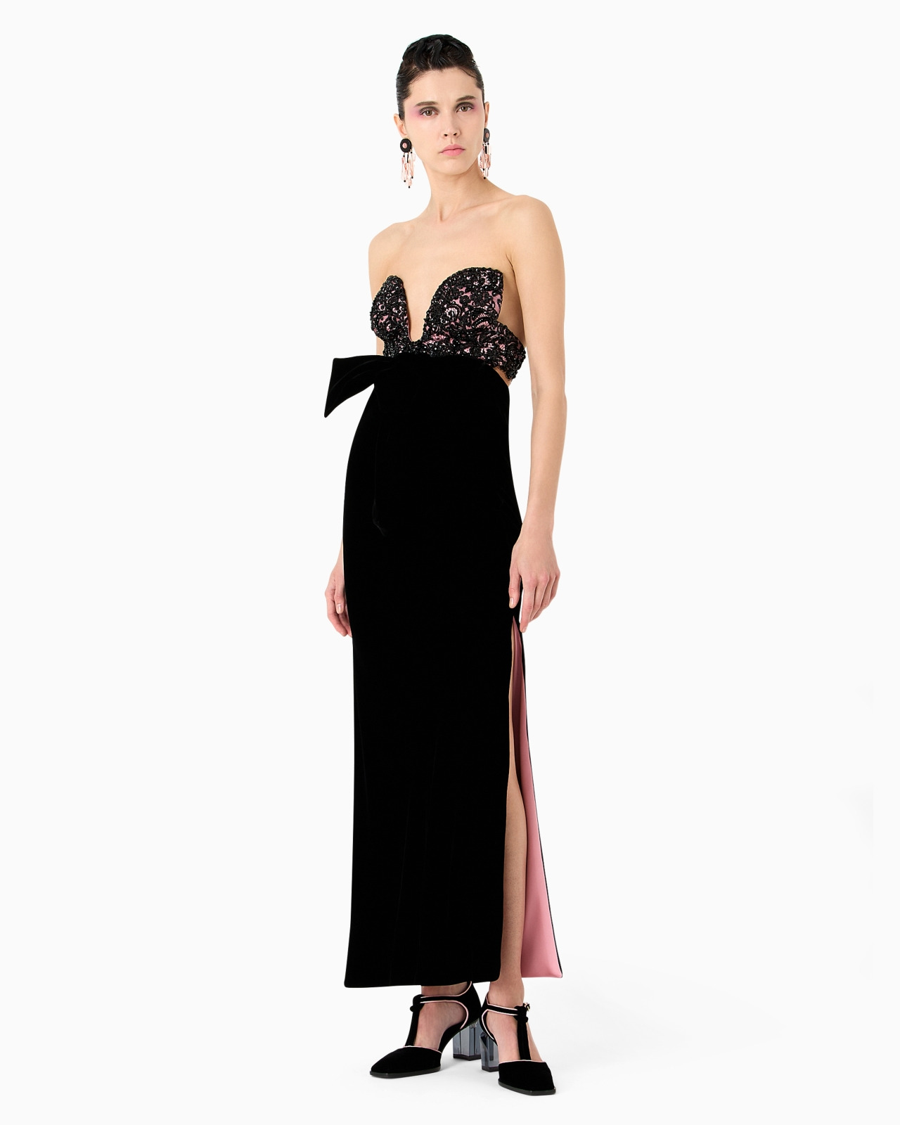 Long velvet bustier dress with embroidery - 2
