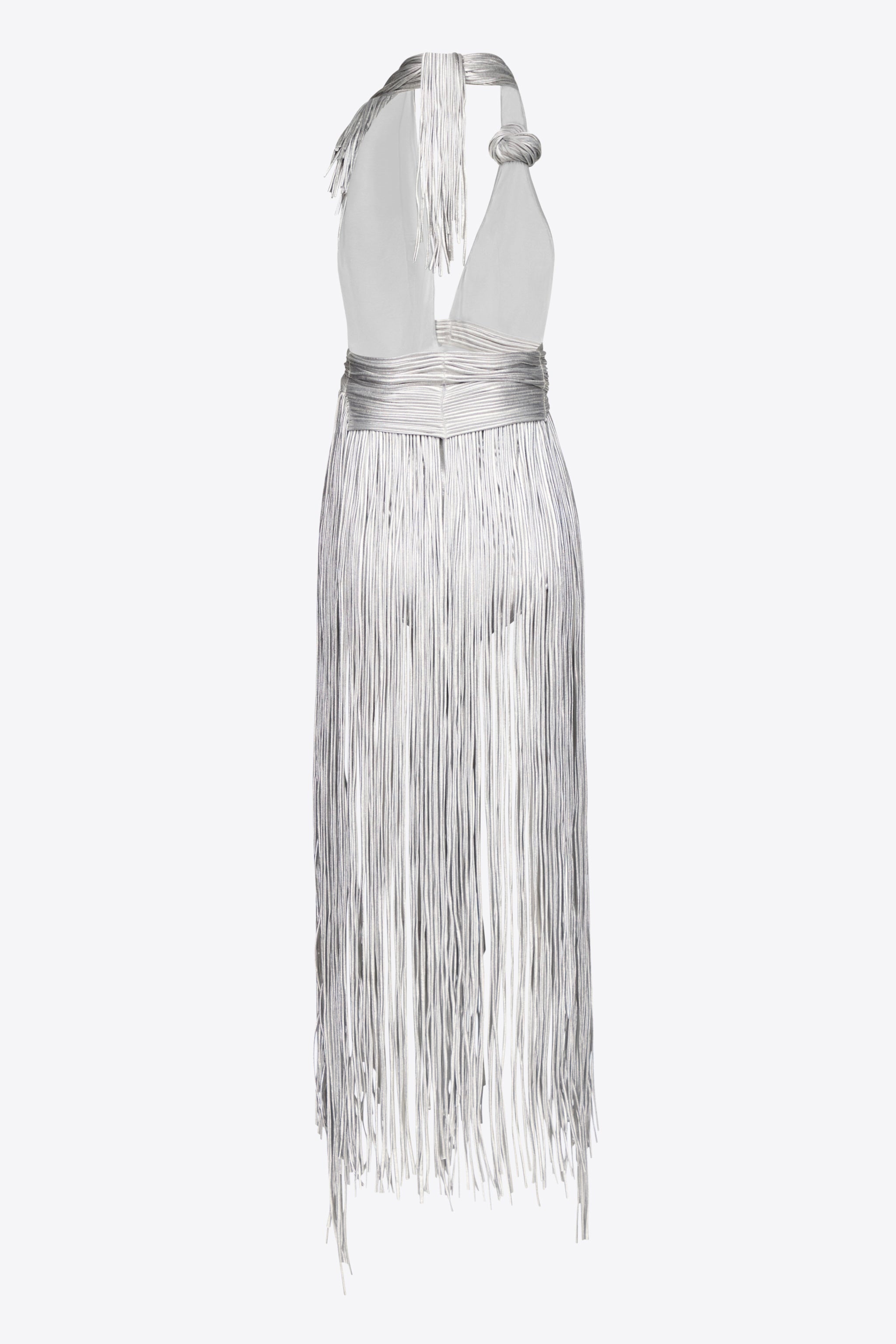 METALLIC FRINGE HALTER MIDI DRESS - 2