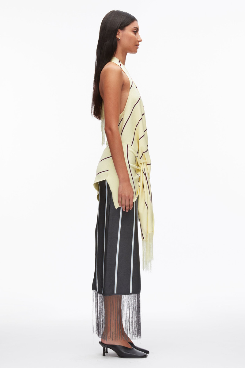 Draped Stripe Halter Top with Fringe 3
