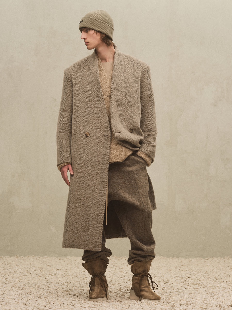 Alpaca Herringbone Lapelless Coat - 2