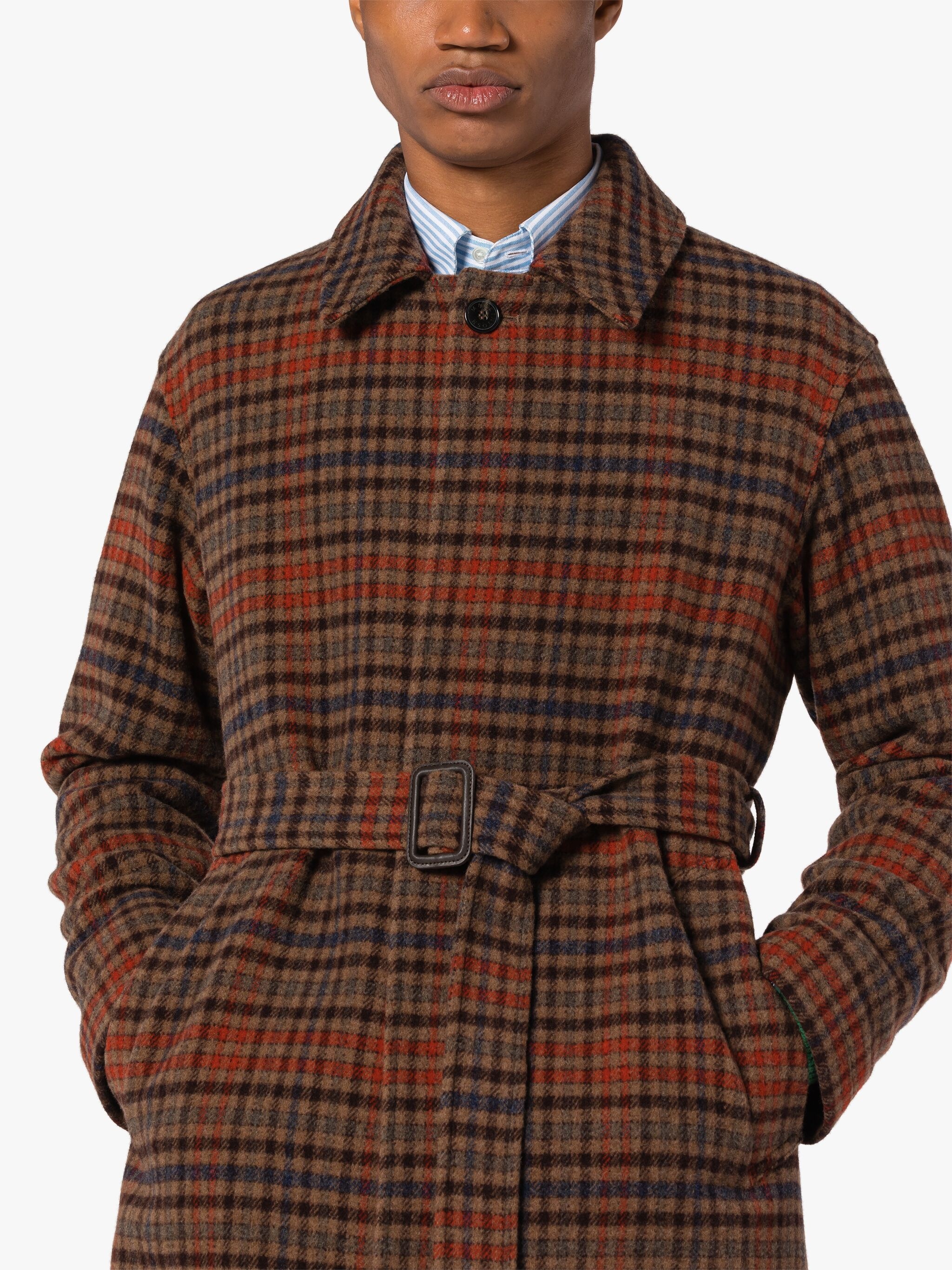 MILAN BROWN CHECK WOOL COAT - 5